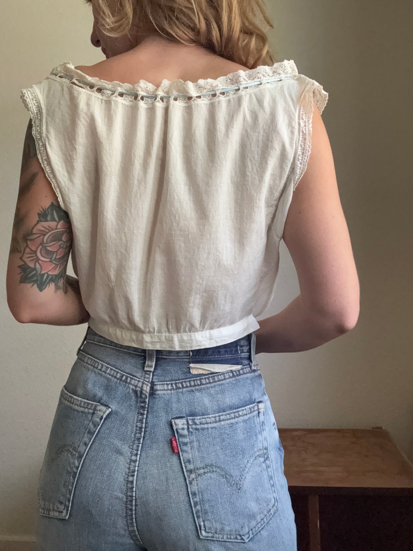 Antique Victorian 19th Century Corset Cover sleeveless top XS S