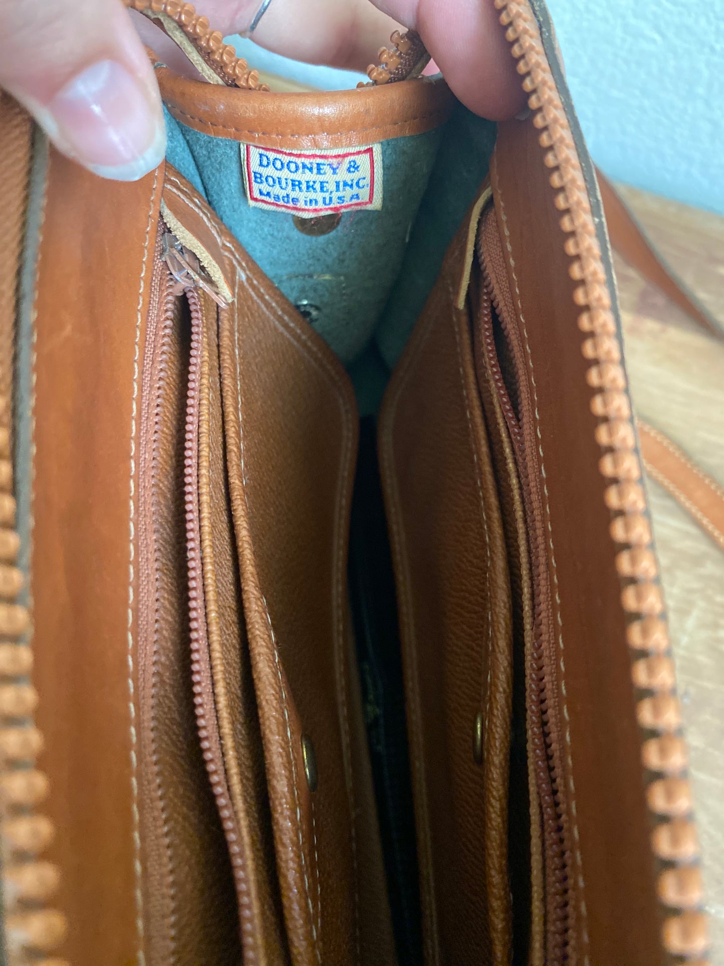 Vintage Dooney & Bourke Green and Tan Brown Leather Crossbody Bag Purse