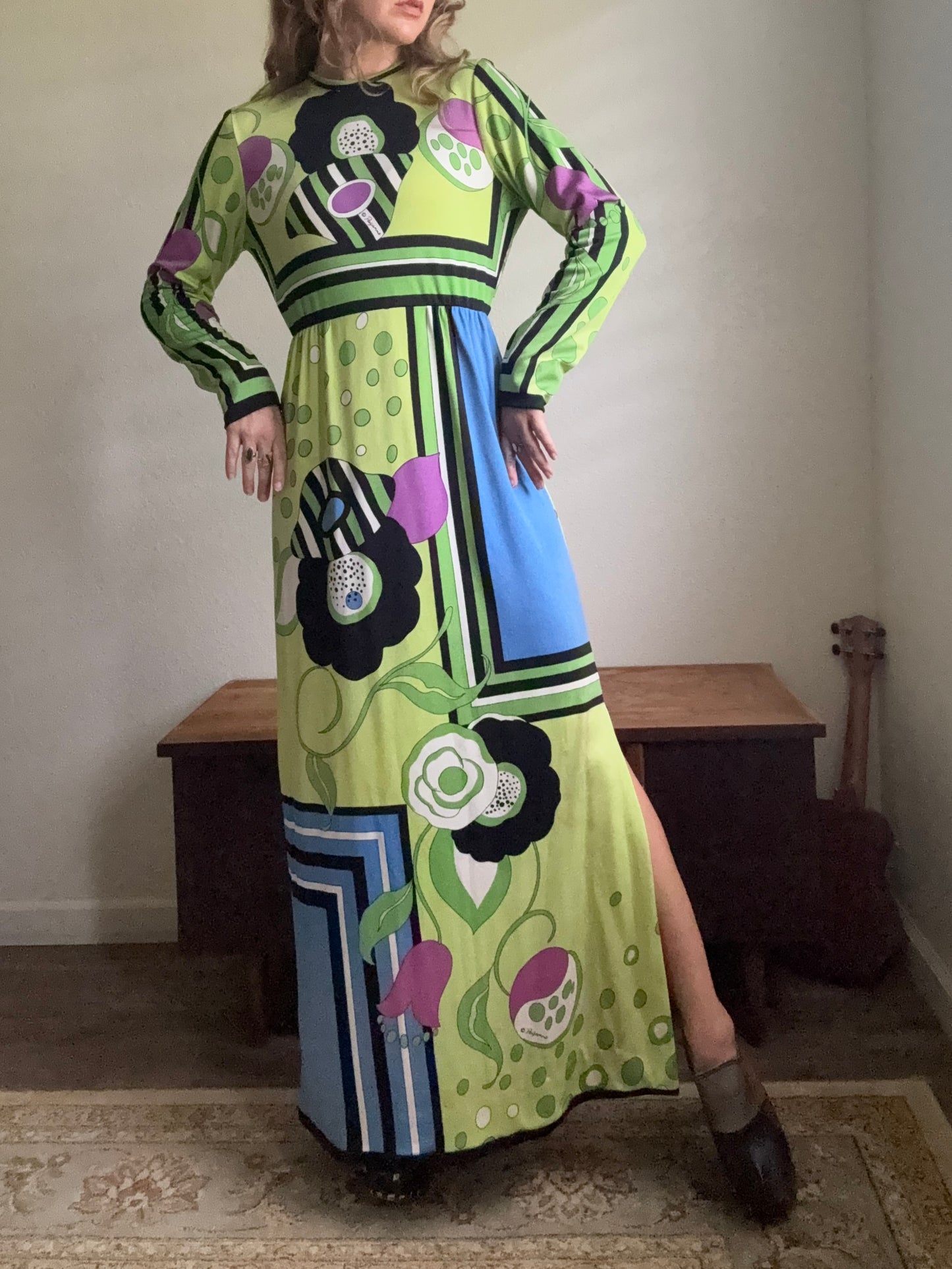 1970s Paganne Designer Mod Designer Op-Art Knit Dress