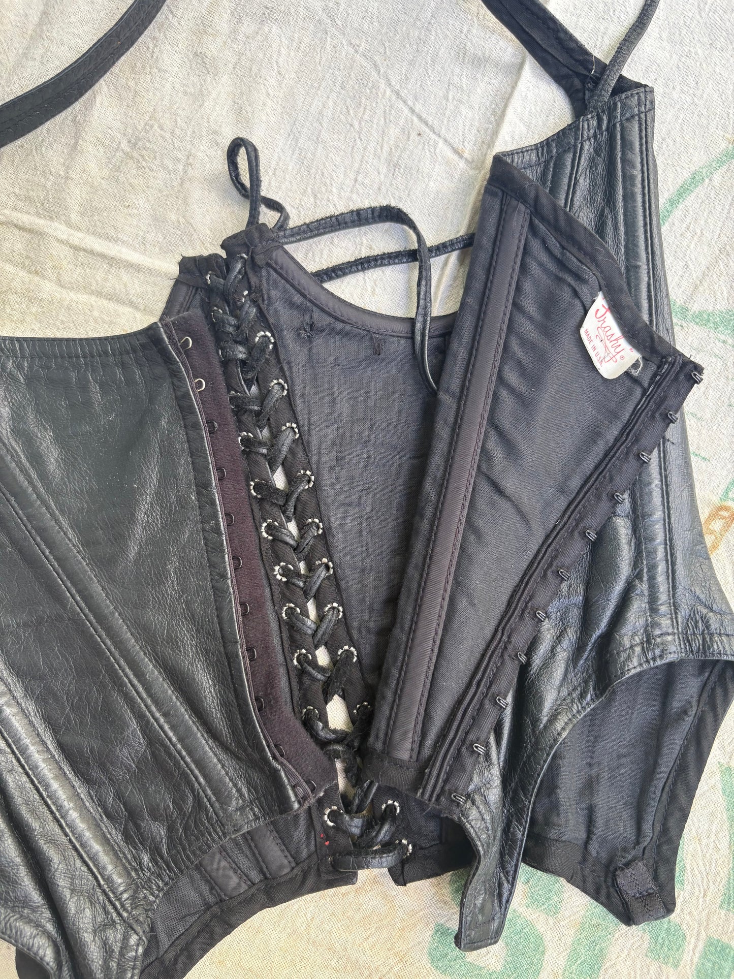 1980s Trashy Lingerie Leather Corset Bustier Halter Top Medium