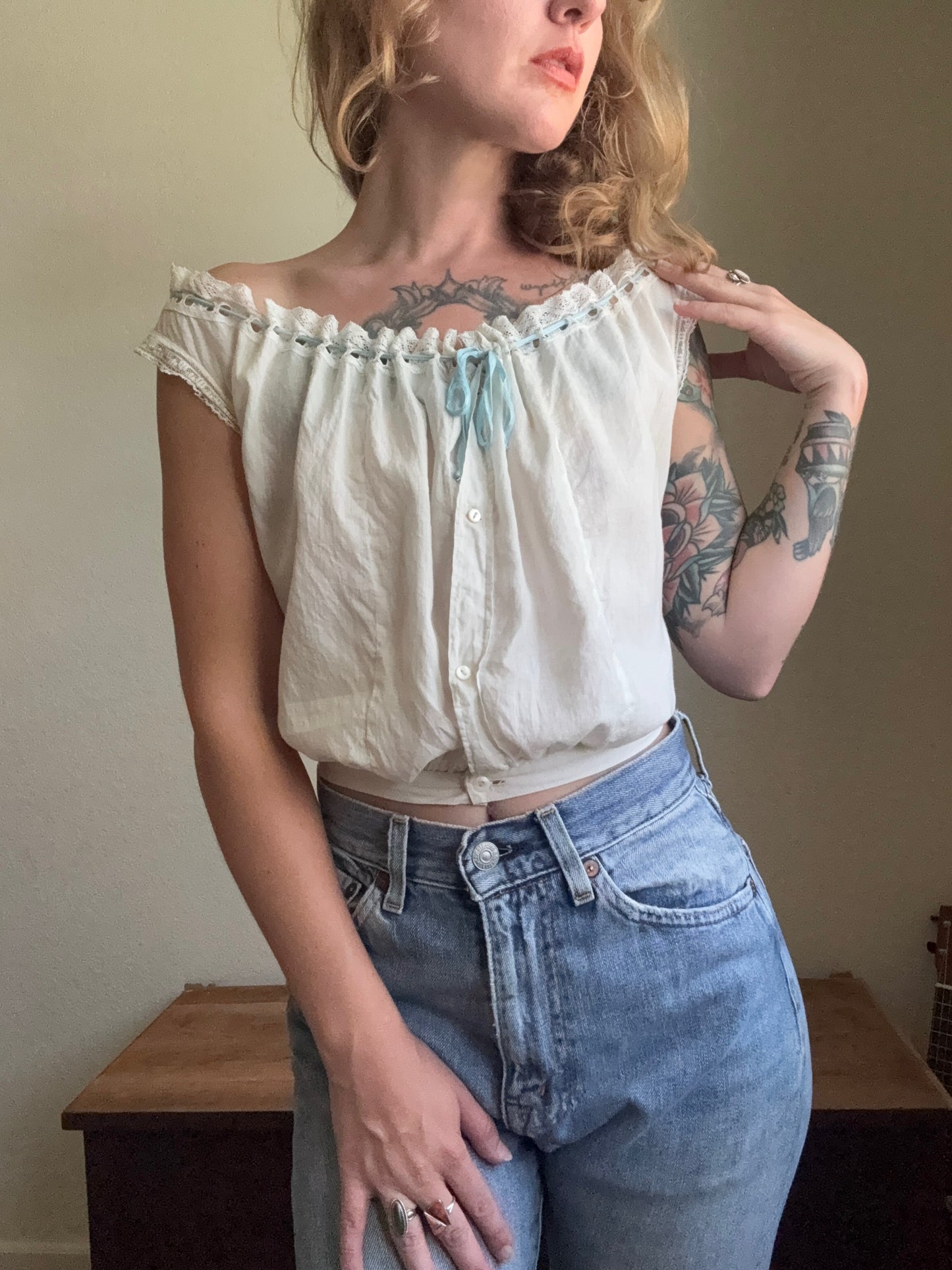 Antique Victorian 19th Century Corset Cover sleeveless top XS S
