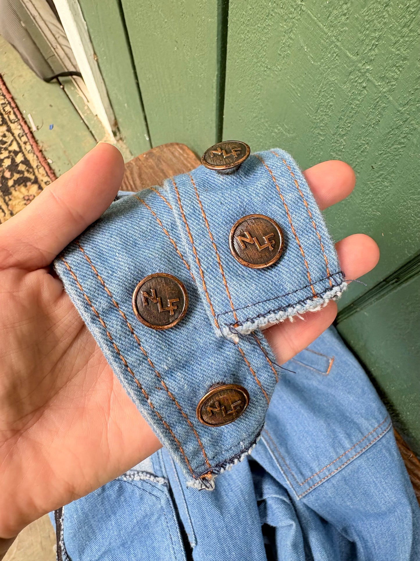 1970s Low Back Wide Leg Denim Jumpsuit by NLF 26x35 small Long