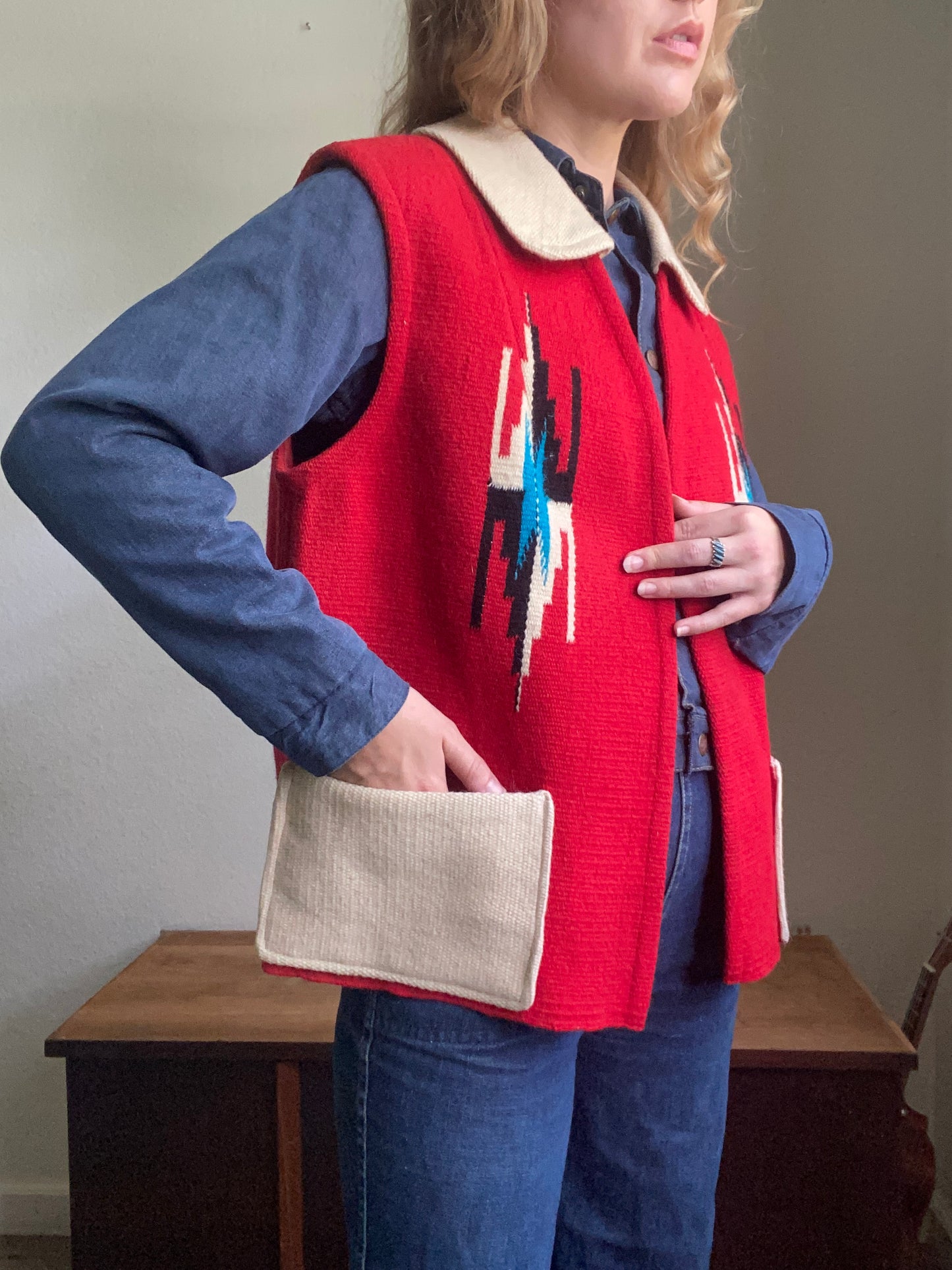1970s two tone Ortega’s Chimayo Vest with Collar 42