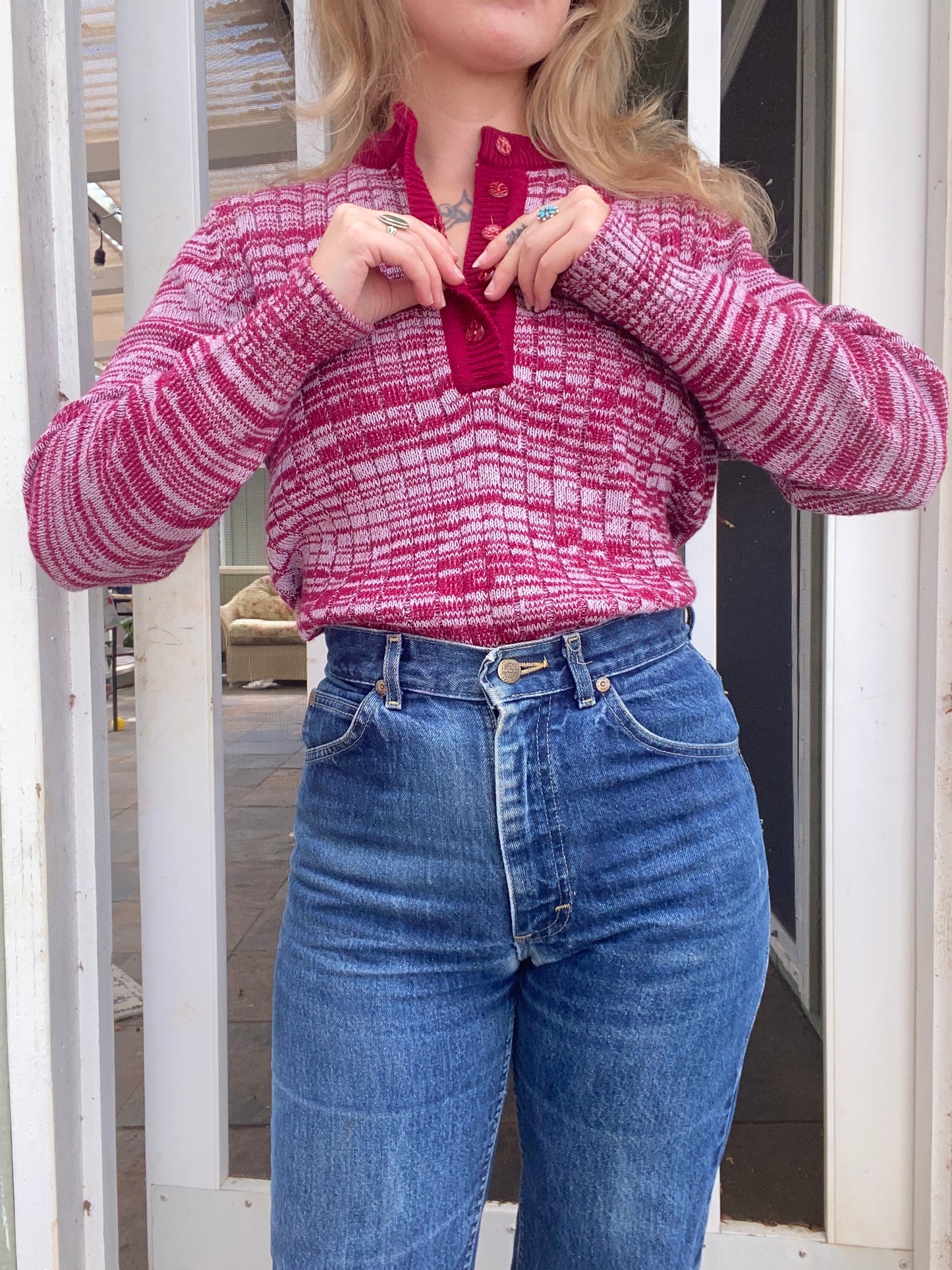 1970s Red Space Dye Acrylic Sweater