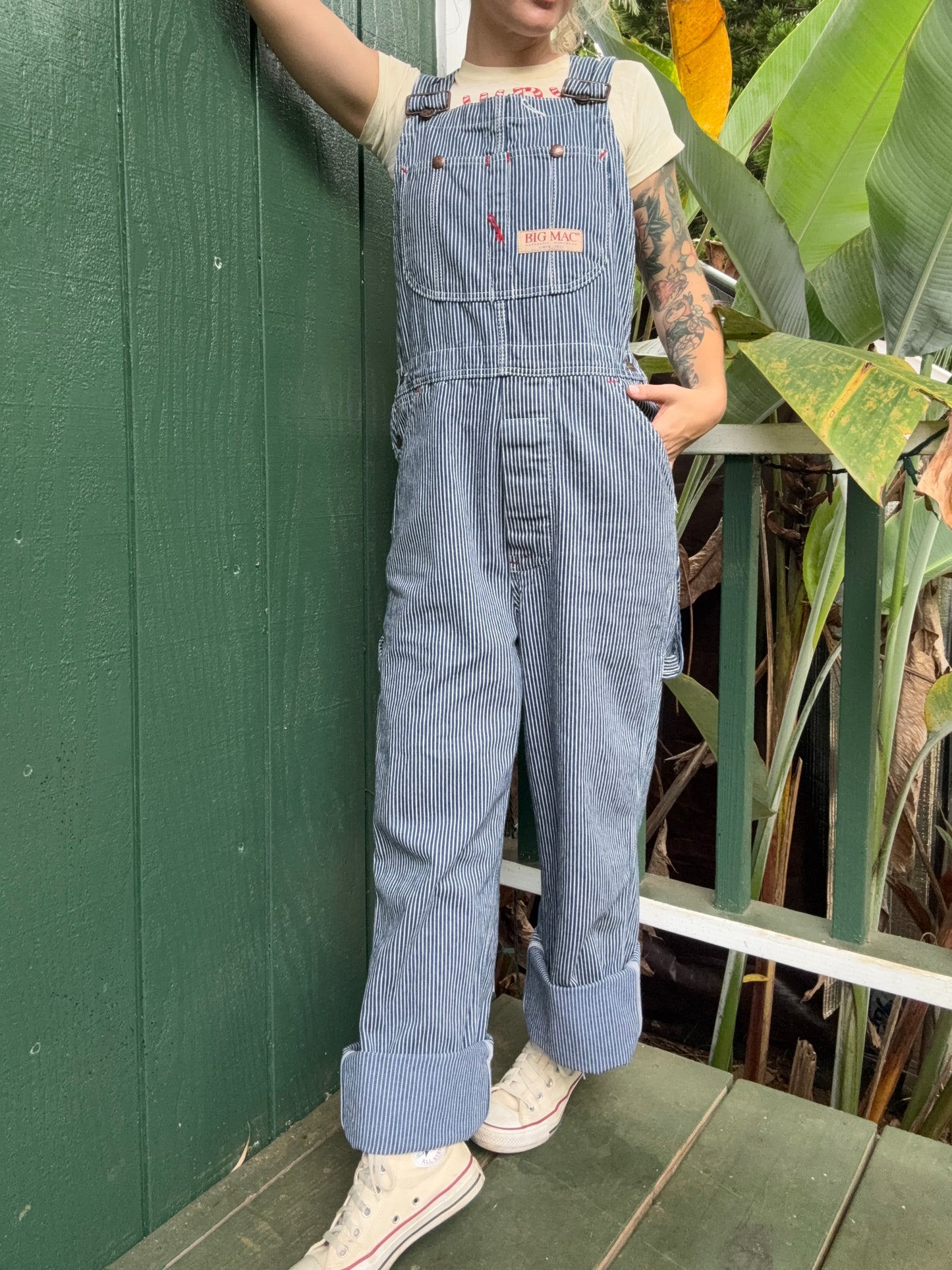 1990s Big Mac Hickory Stripe squarebak Overalls 34 x 32