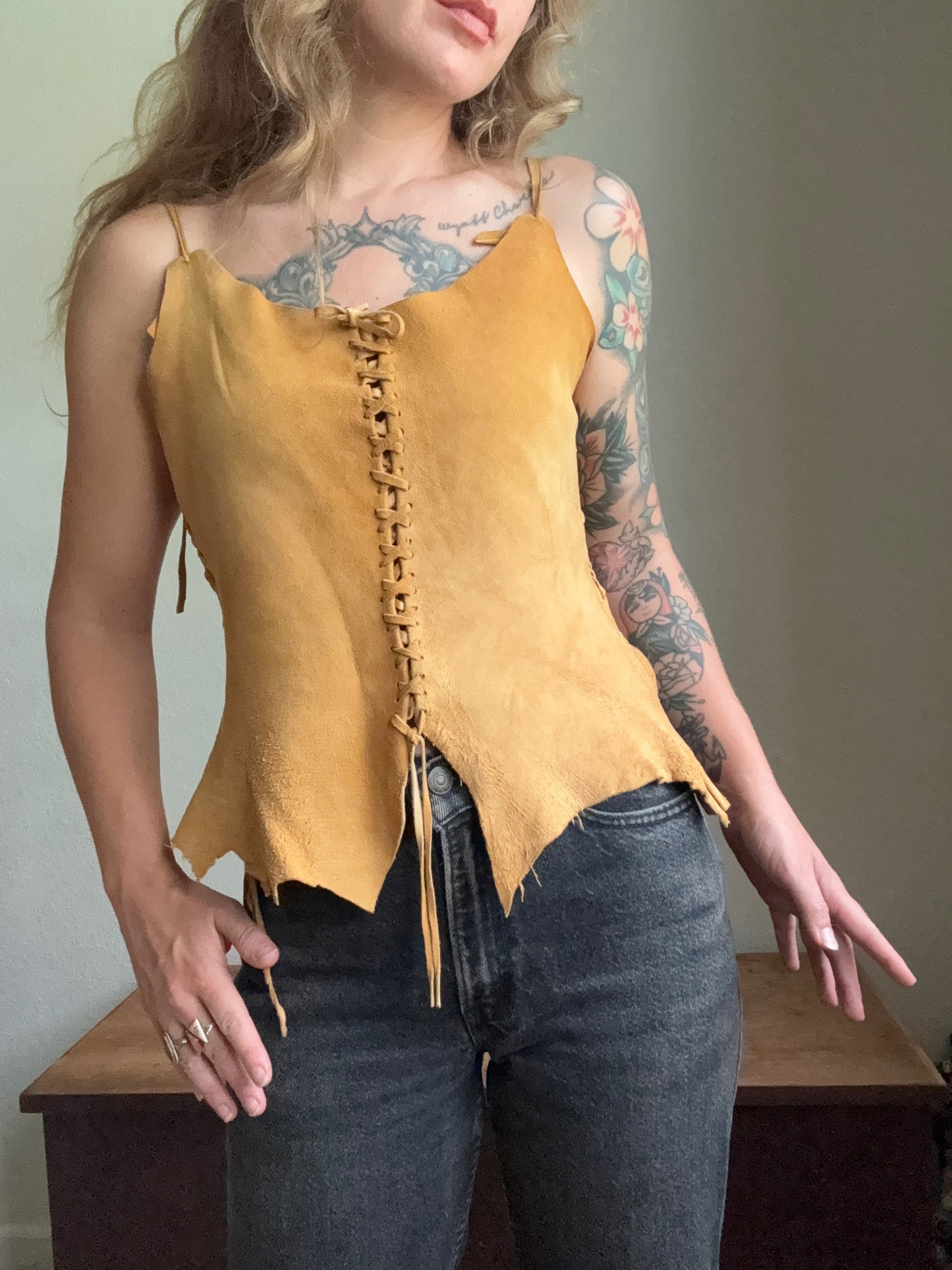 1970s Buck Skin Deer Leather Tank Top Small Medium