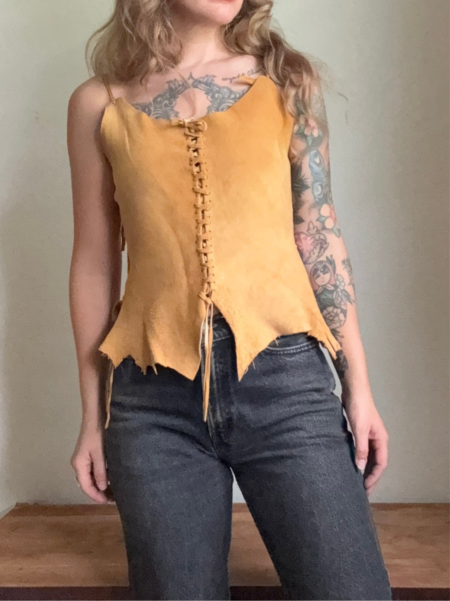 1970s Buck Skin Deer Leather Tank Top Small Medium