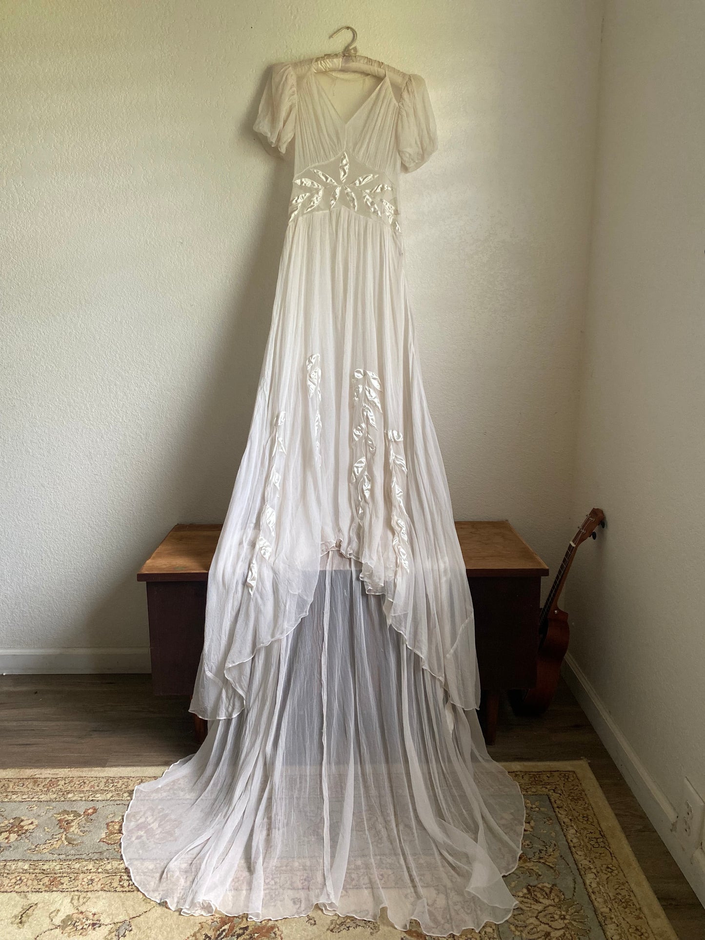 1930s 2 piece net tulle wedding gown and slip XS/S