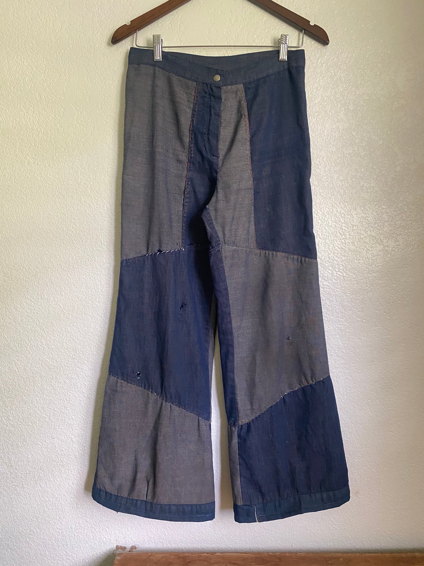 1970s Patchwork denim wide leg jeans 29” waist