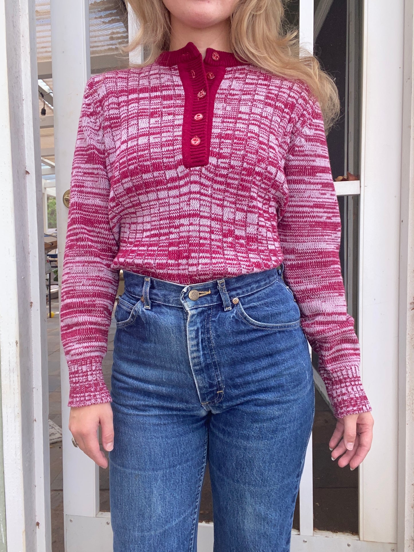 1970s Red Space Dye Acrylic Sweater