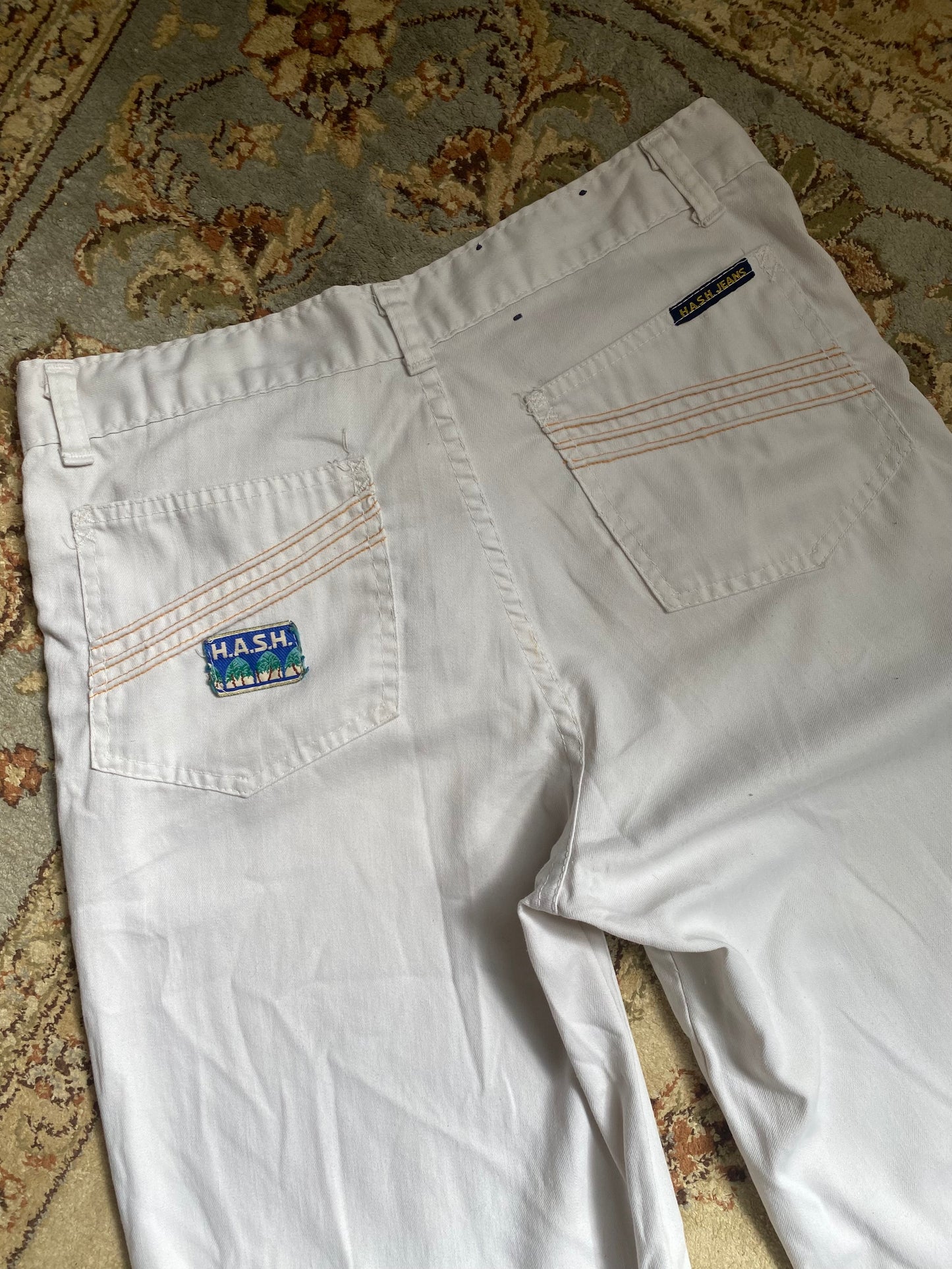 1970s HASH high rise wide leg white wash denim bellbottoms 32x32
