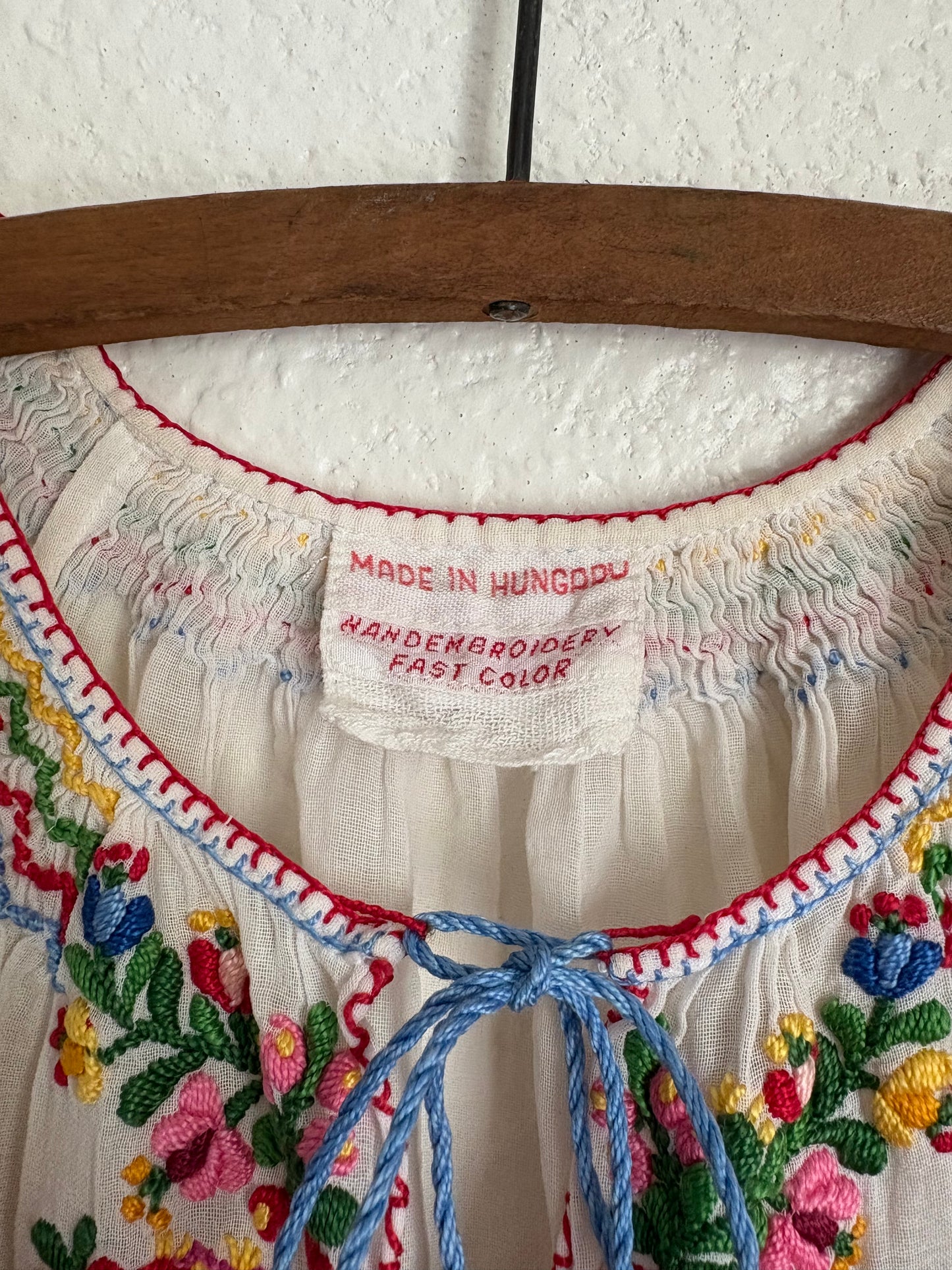 1930s or 1940s Hungarian Embroidered Gauze Cotton Blouse