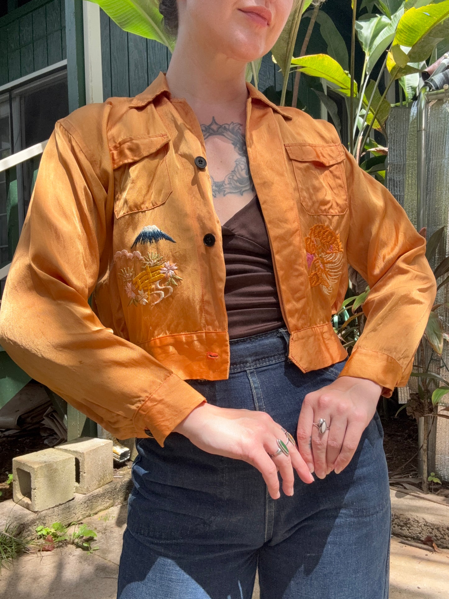1940s or 1950s WWII Souvenir Sukajan Japan Embroidered Satin Jacket Small