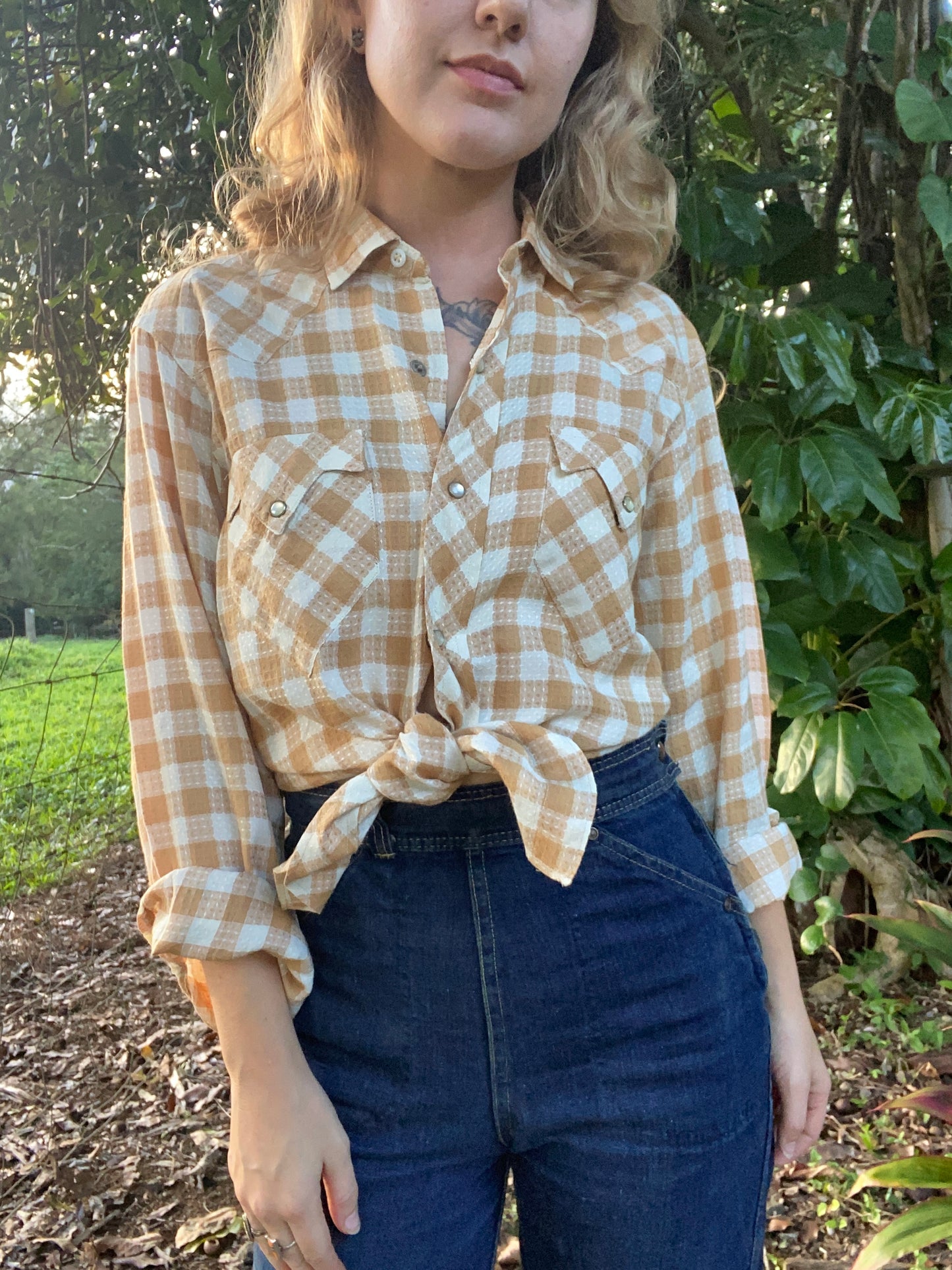1950s Miller Western Wear sawtooth pearl snap plaid button up shirt Small/ Medium