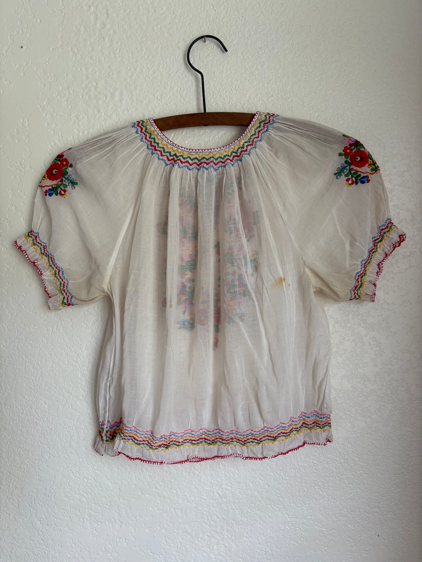 1930s or 1940s Hungarian Embroidered Gauze Cotton Blouse
