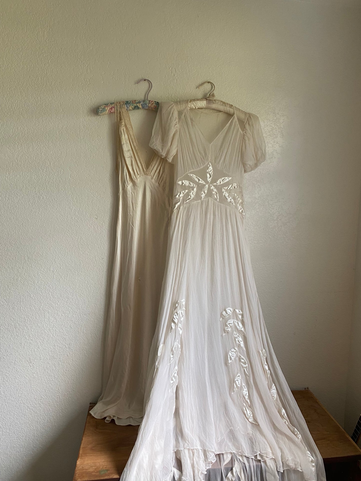 1930s 2 piece net tulle wedding gown and slip XS/S