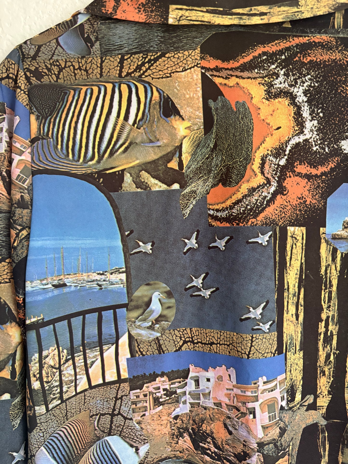 1970s Tropical Fish Marine Ocean Seaside Photo Collage Shirt Medium