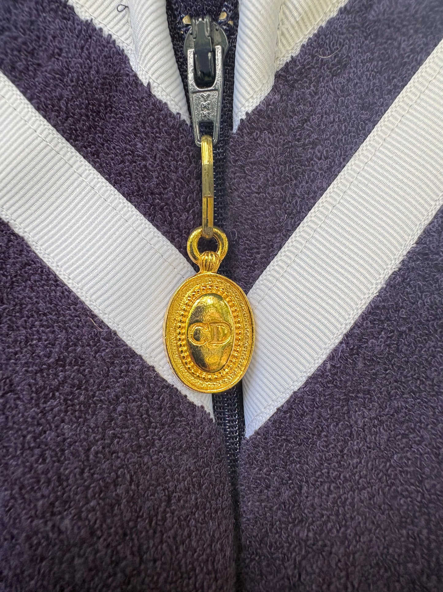 1980s Nautical Christian Dior Terry Cloth Jumpsuit Navy Large