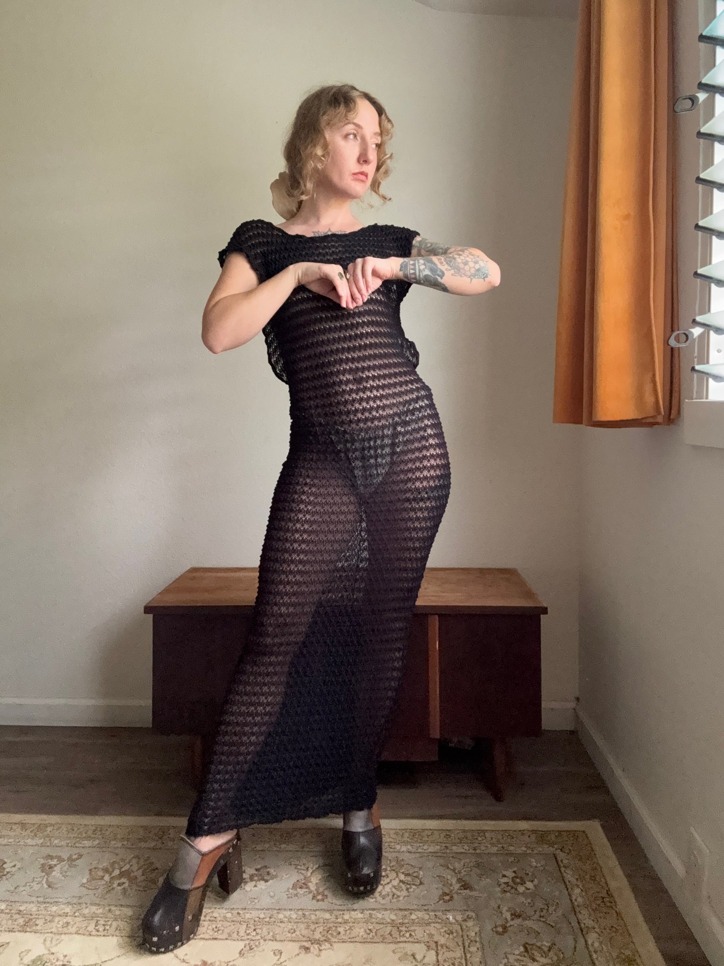 1990s Florencio Fiume backless lace dress swimsuit cover up