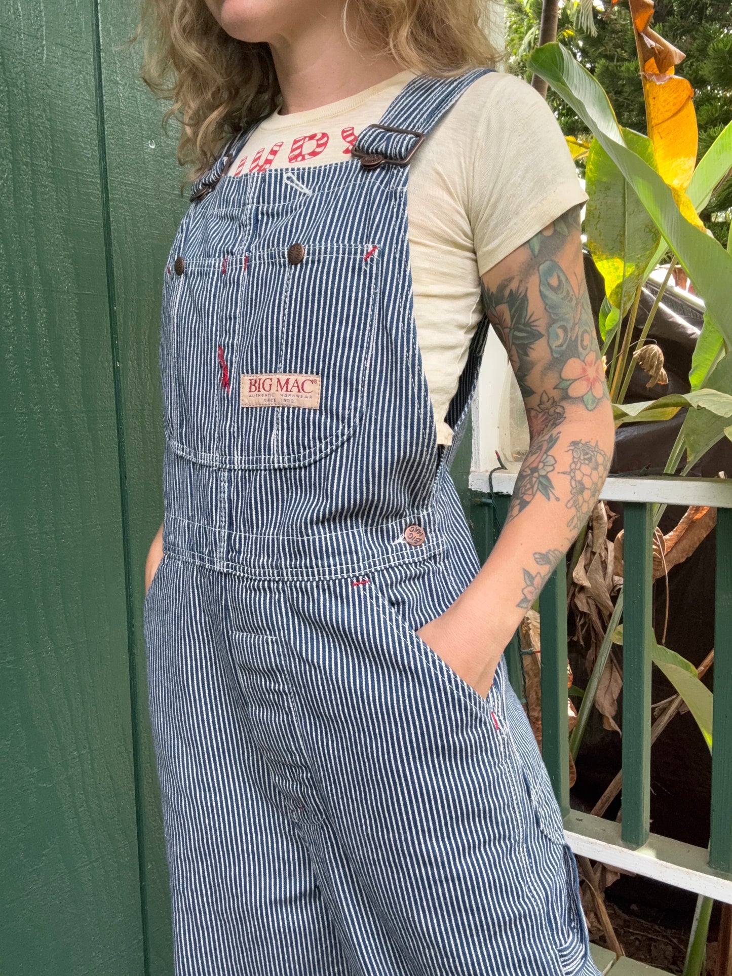 1990s Big Mac Hickory Stripe squarebak Overalls 34 x 32