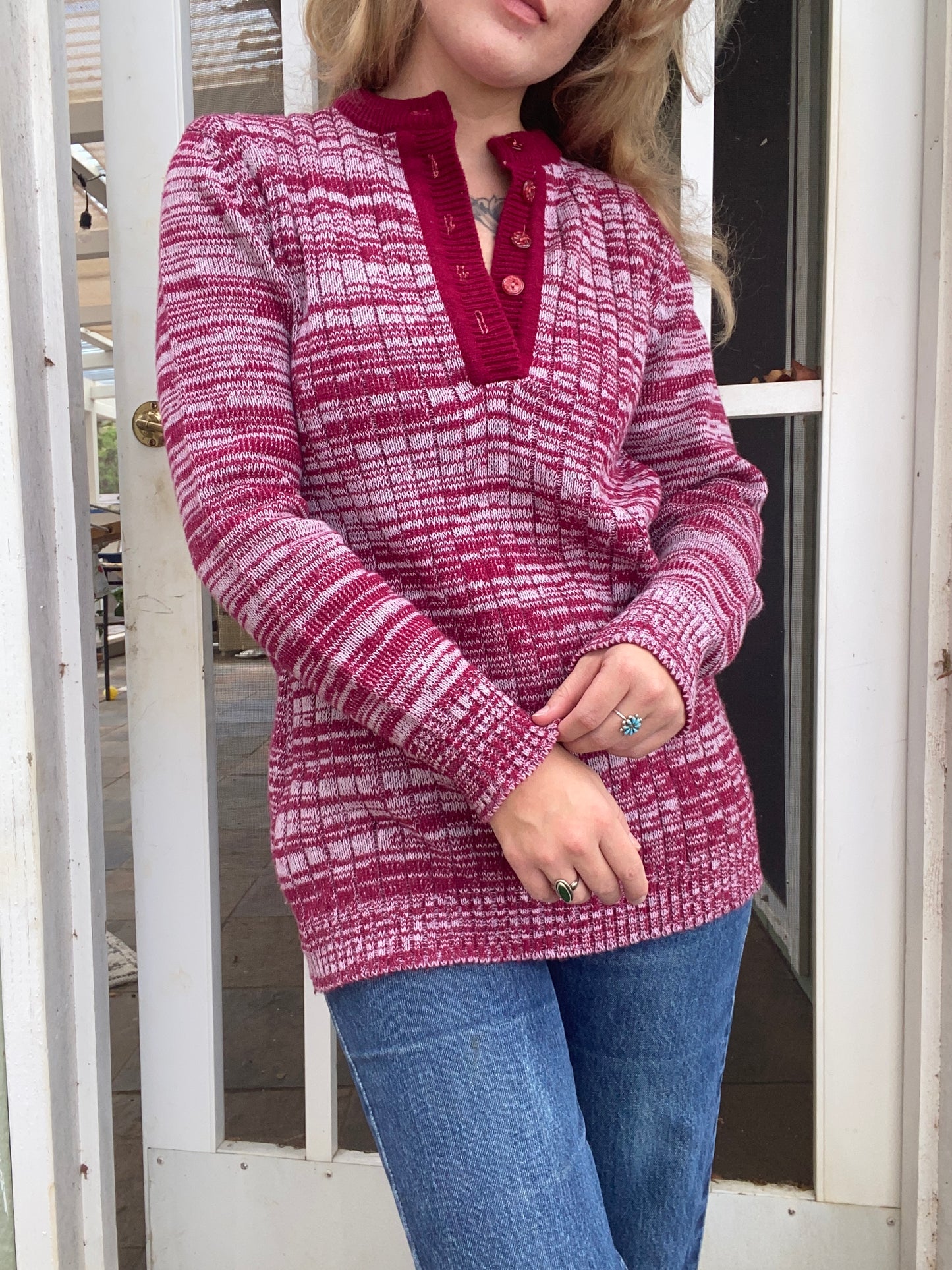 1970s Red Space Dye Acrylic Sweater