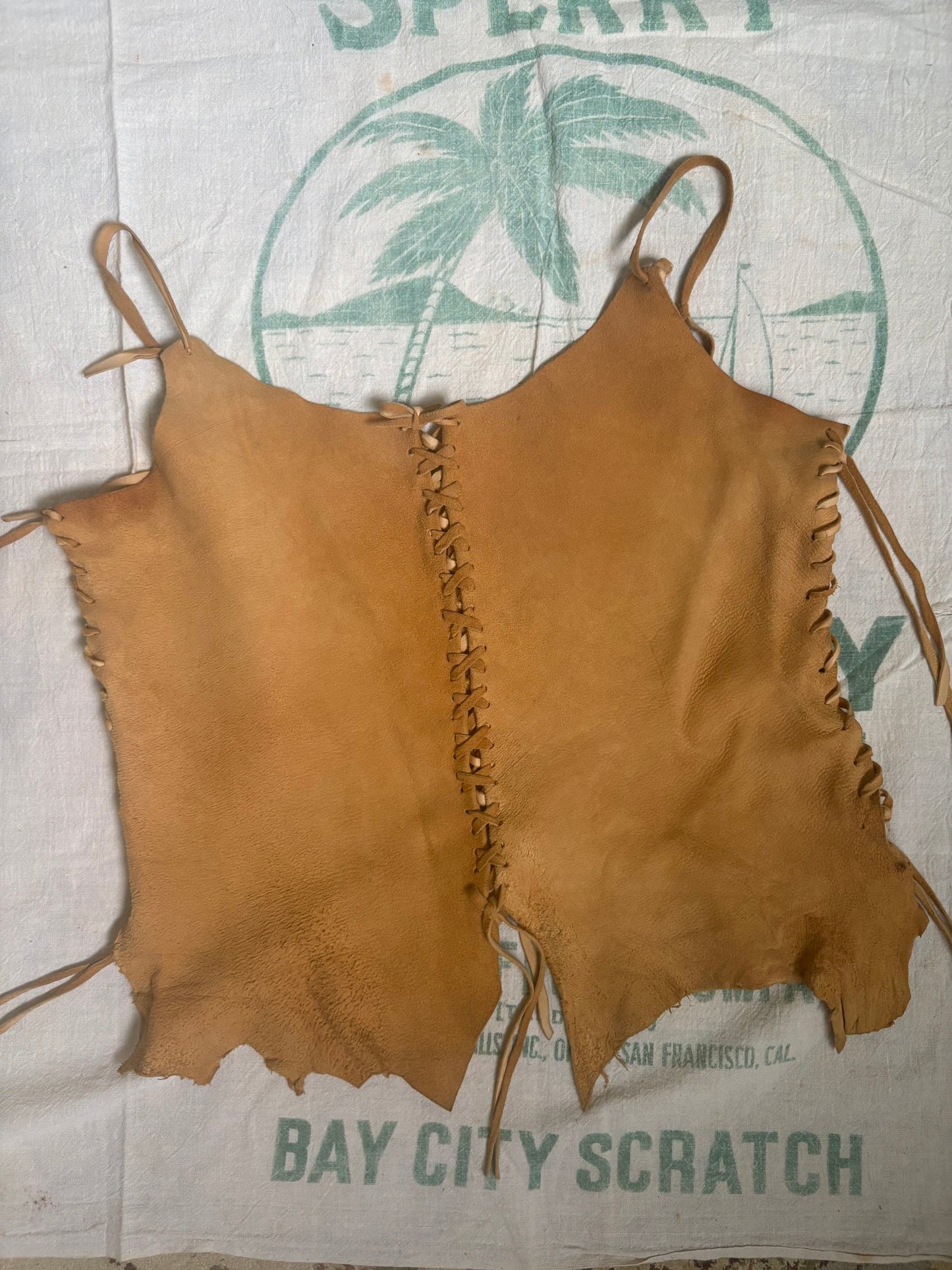 1970s Buck Skin Deer Leather Tank Top Small Medium