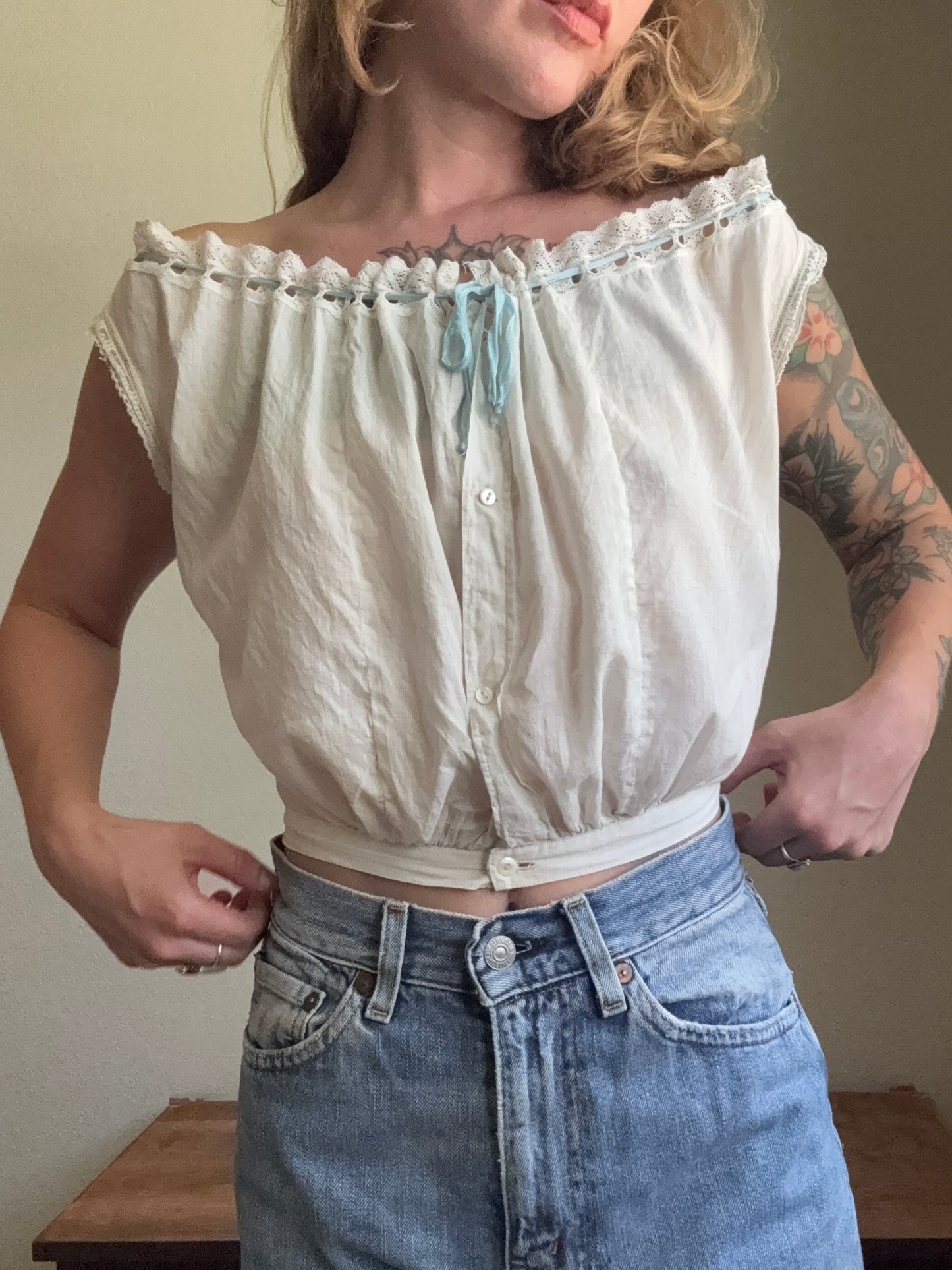 Antique Victorian 19th Century Corset Cover sleeveless top XS S