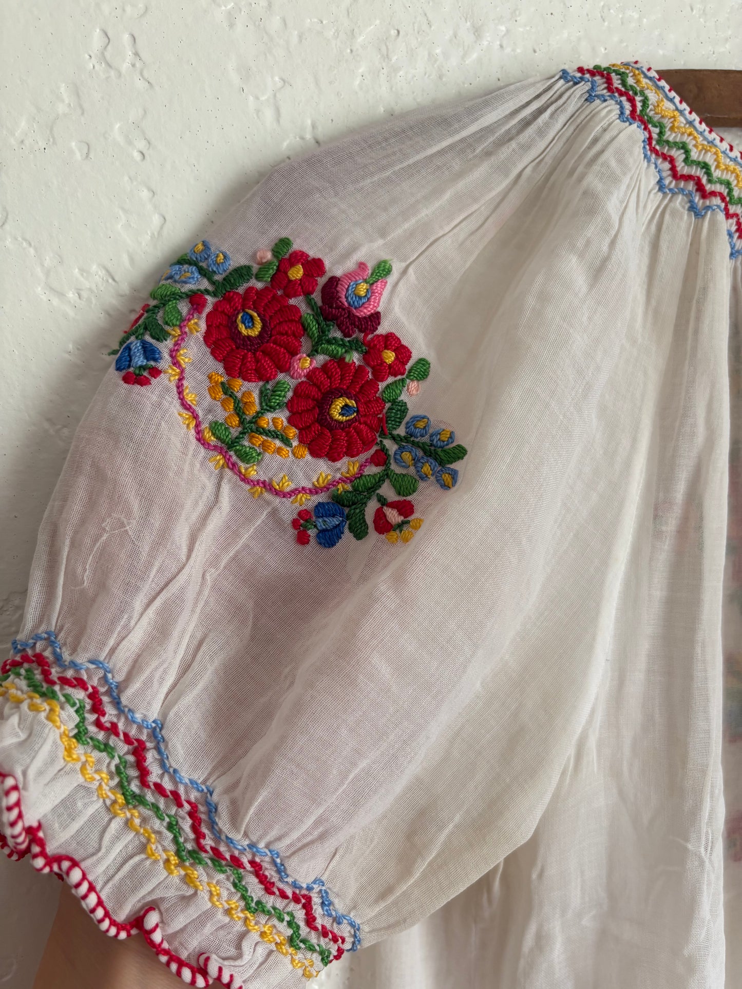 1930s or 1940s Hungarian Embroidered Gauze Cotton Blouse