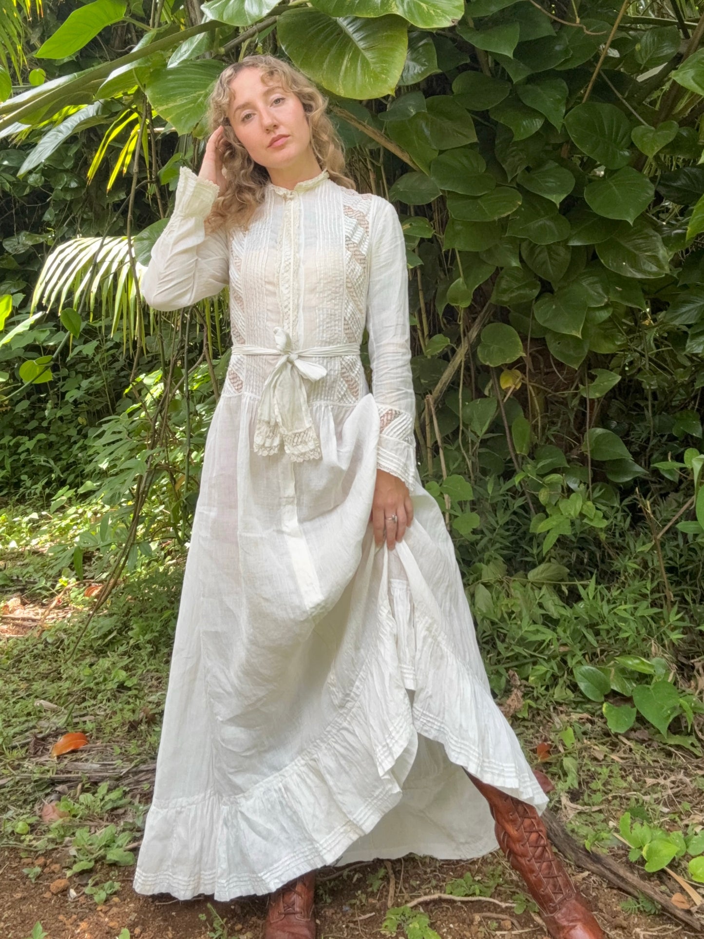 Early 1900s Edwardian Lawn cotton day dress XS/S