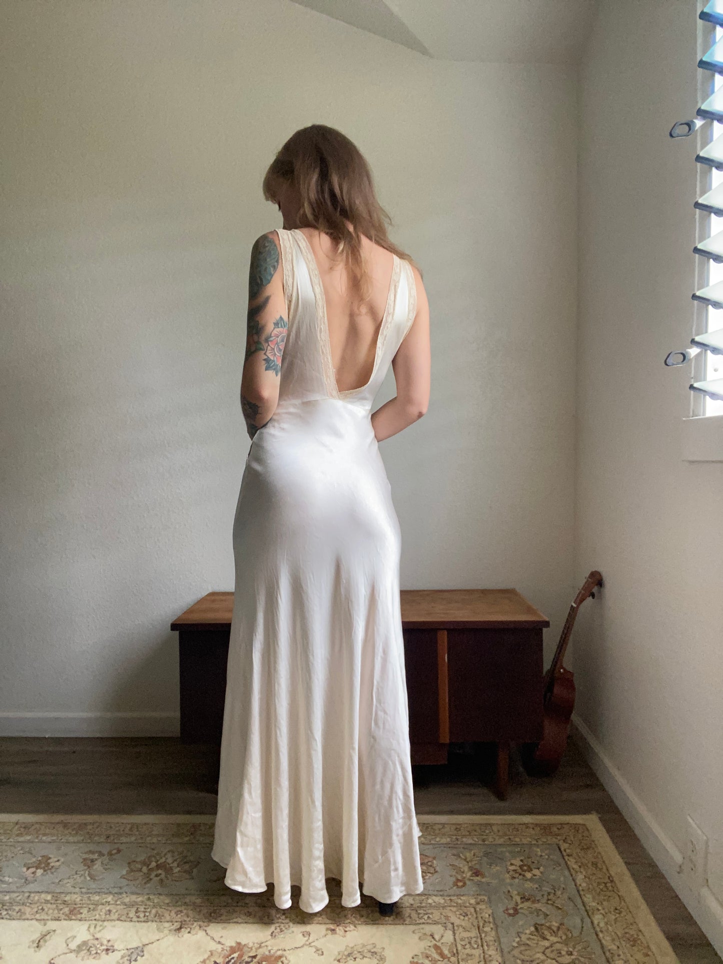 1930s 2 piece net tulle wedding gown and slip XS/S