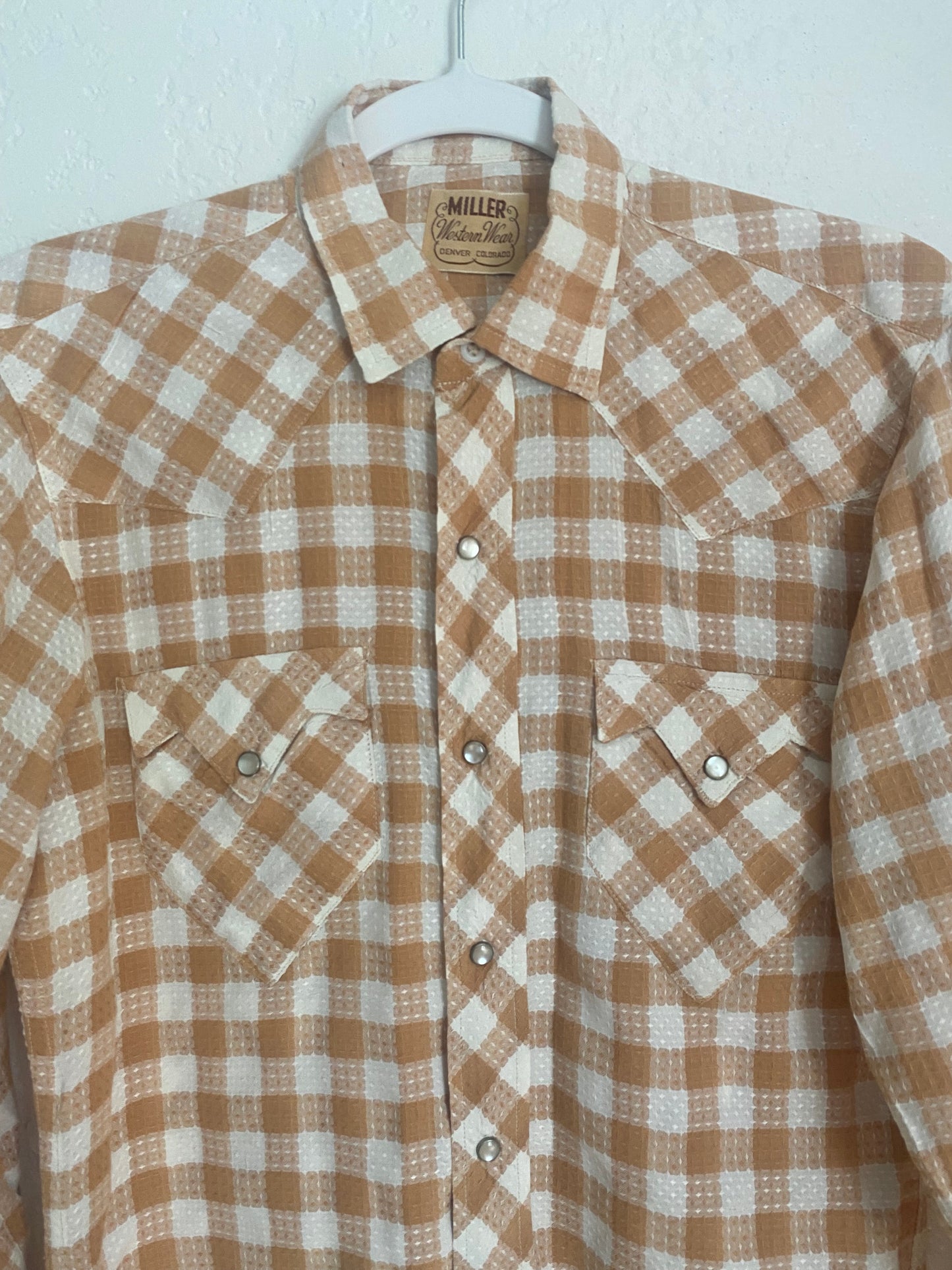 1950s Miller Western Wear sawtooth pearl snap plaid button up shirt Small/ Medium