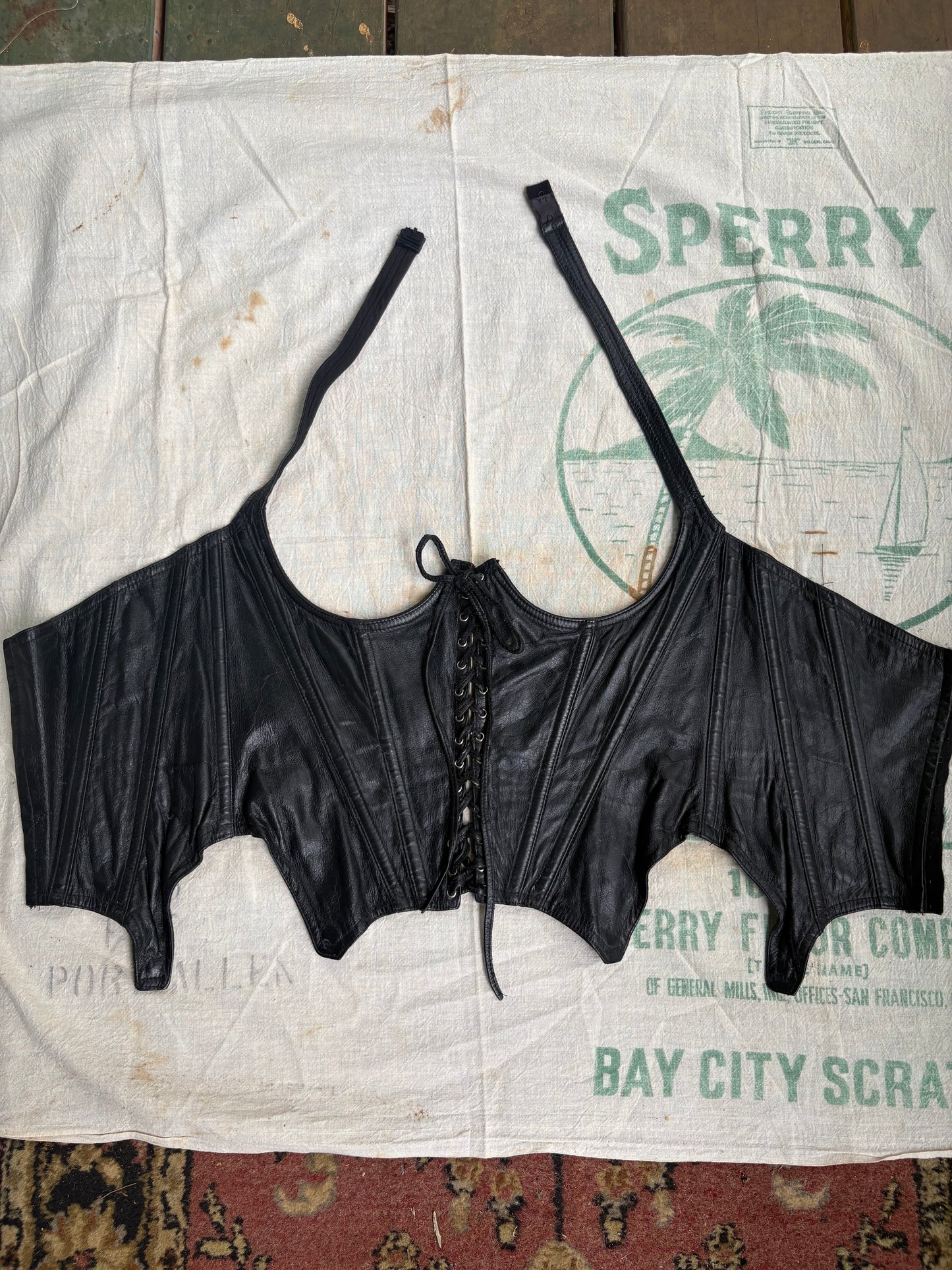 1980s Trashy Lingerie Leather Corset Bustier Halter Top Medium