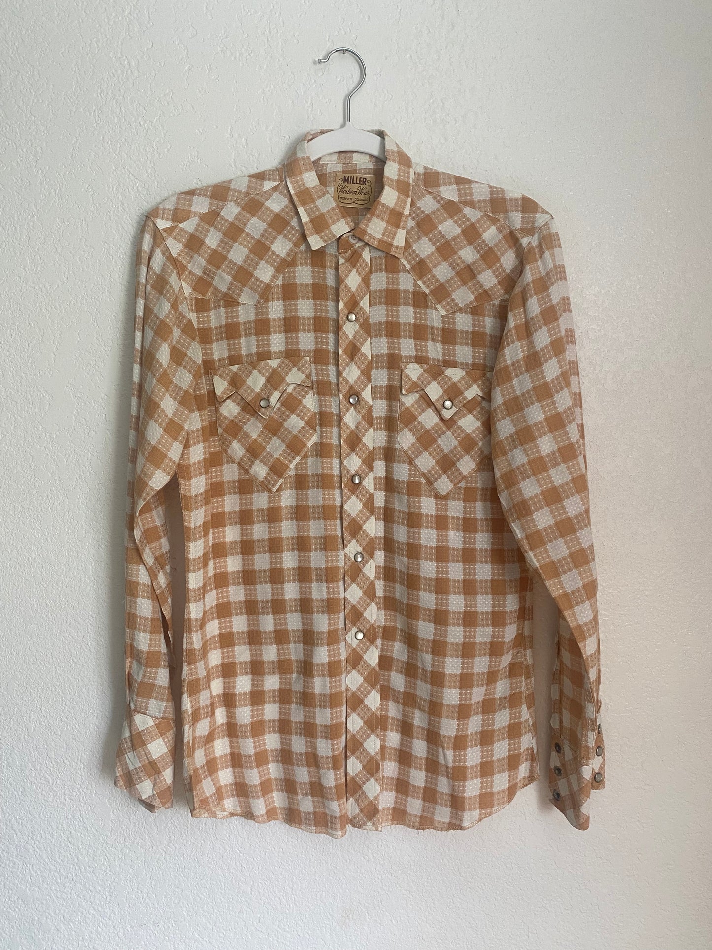 1950s Miller Western Wear sawtooth pearl snap plaid button up shirt Small/ Medium