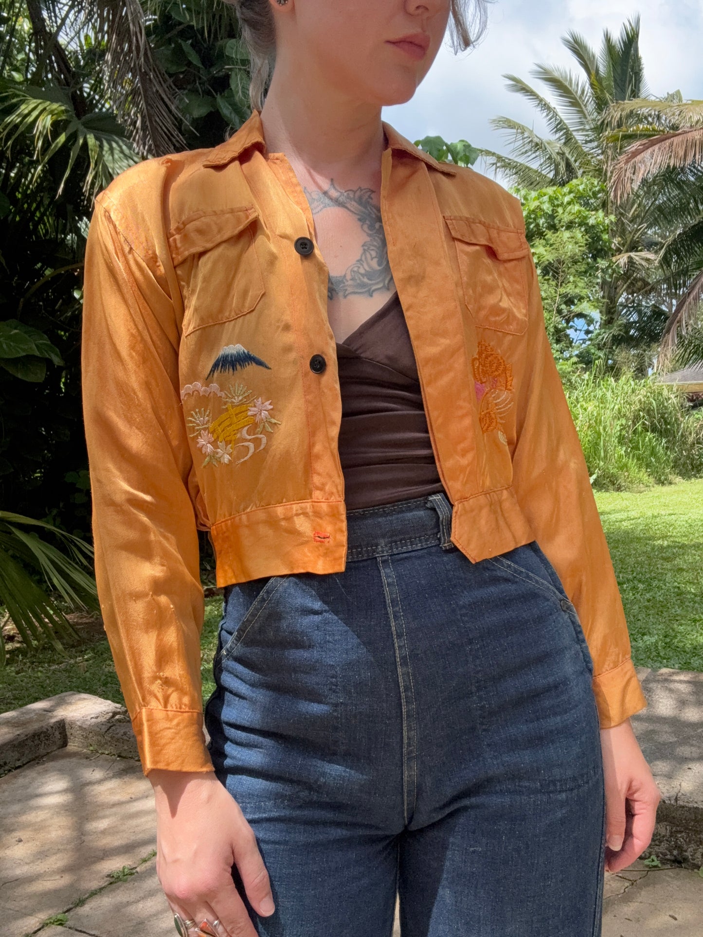 1940s or 1950s WWII Souvenir Sukajan Japan Embroidered Satin Jacket Small