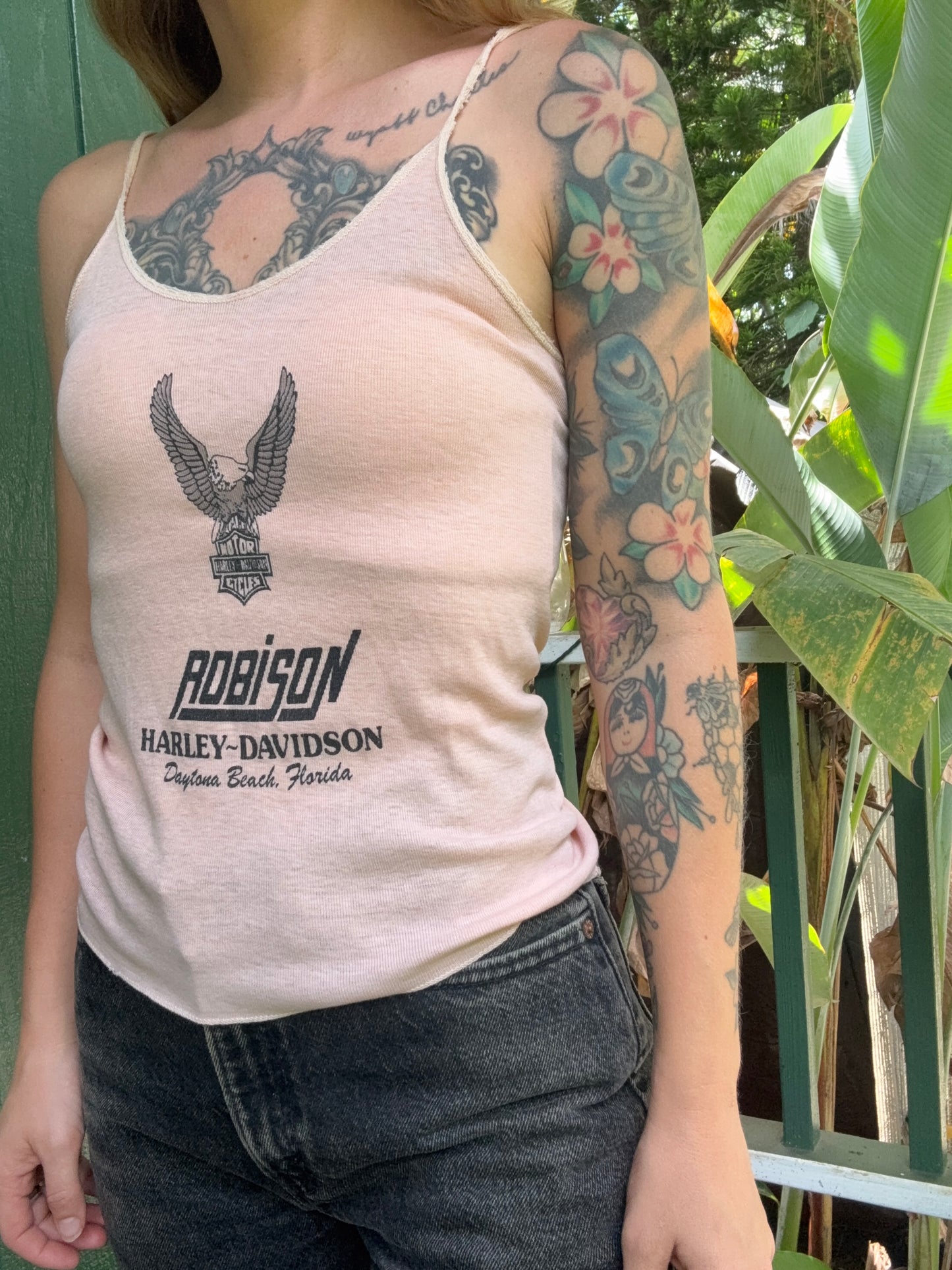 1970s pink Harley Davidson tank top Daytona Beach Robison