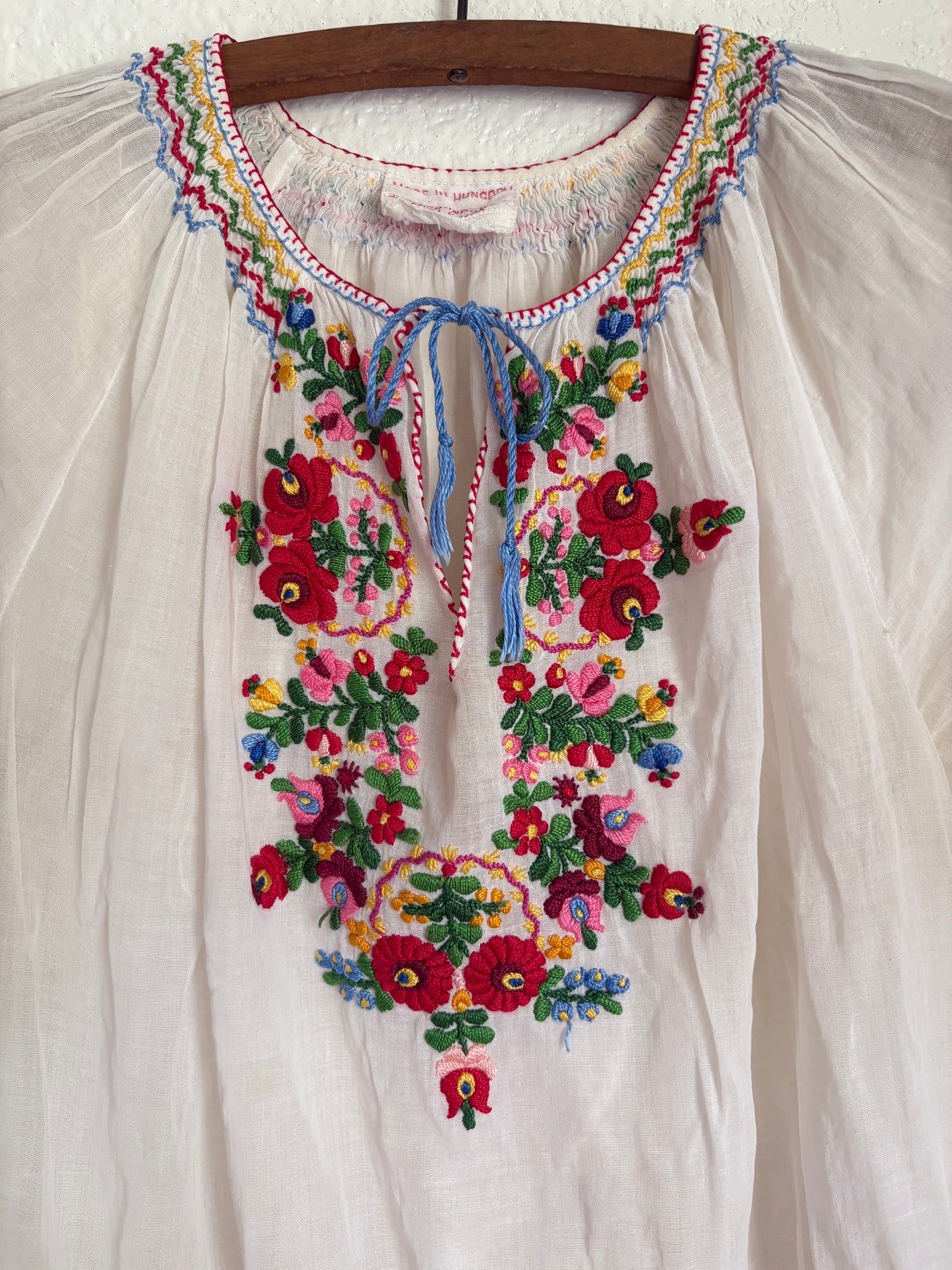 1930s or 1940s Hungarian Embroidered Gauze Cotton Blouse