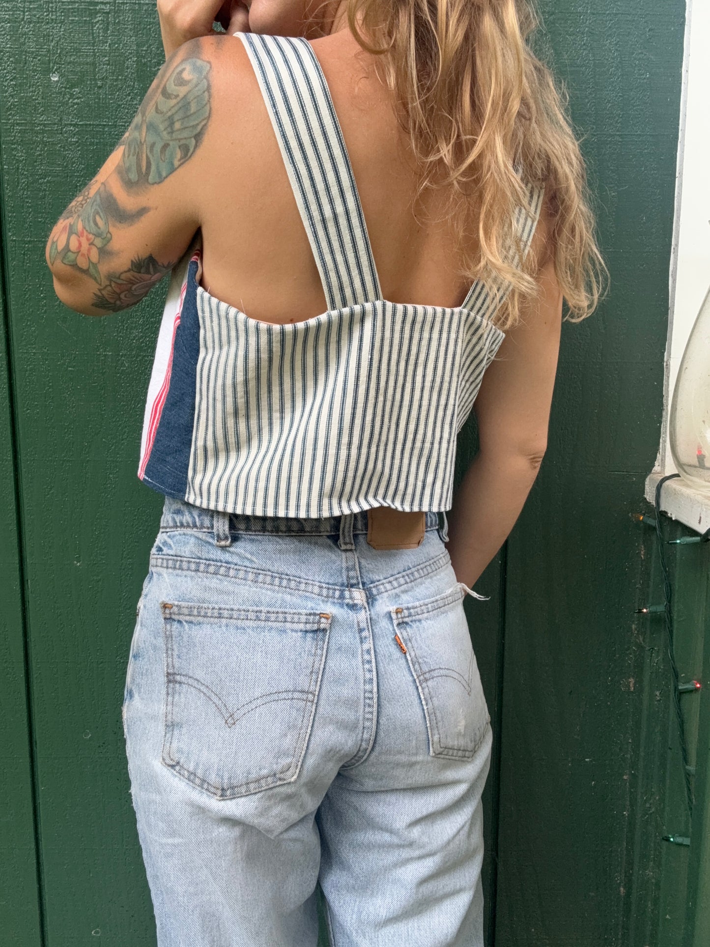 Vintage Handmade Tuesday Embroidered Tea Towel and Feed Sack Tank Top