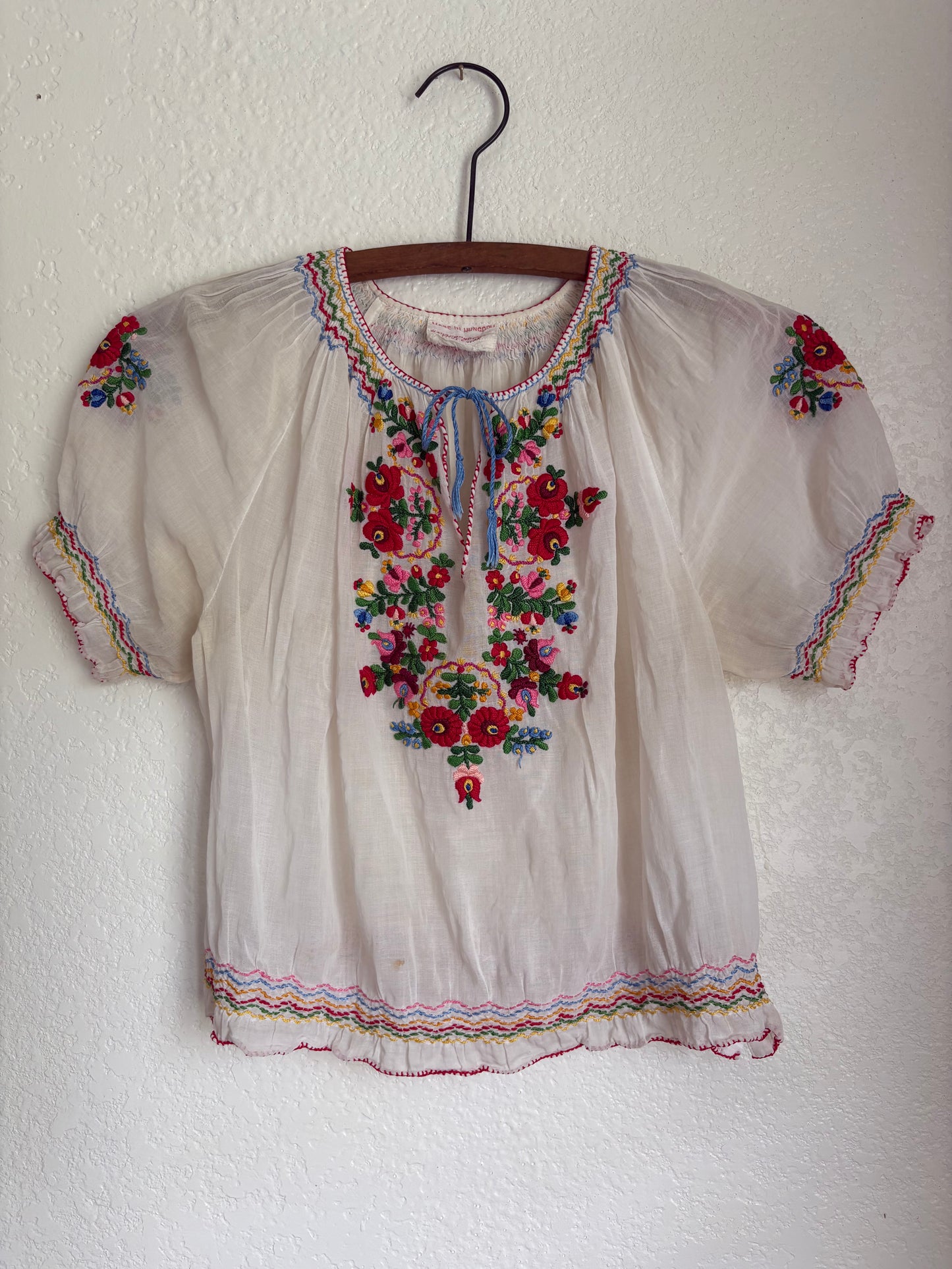 1930s or 1940s Hungarian Embroidered Gauze Cotton Blouse