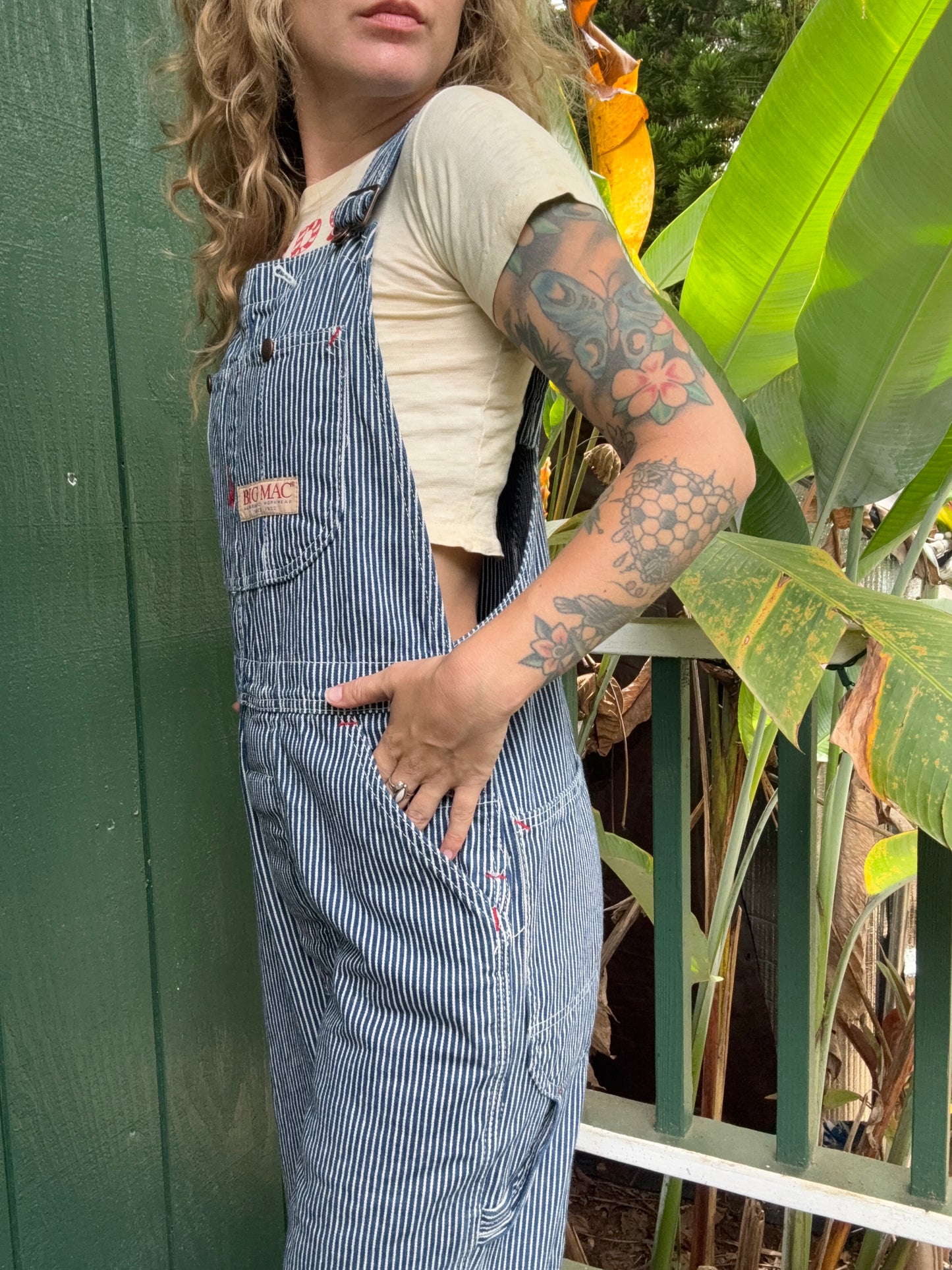 1990s Big Mac Hickory Stripe squarebak Overalls 34 x 32