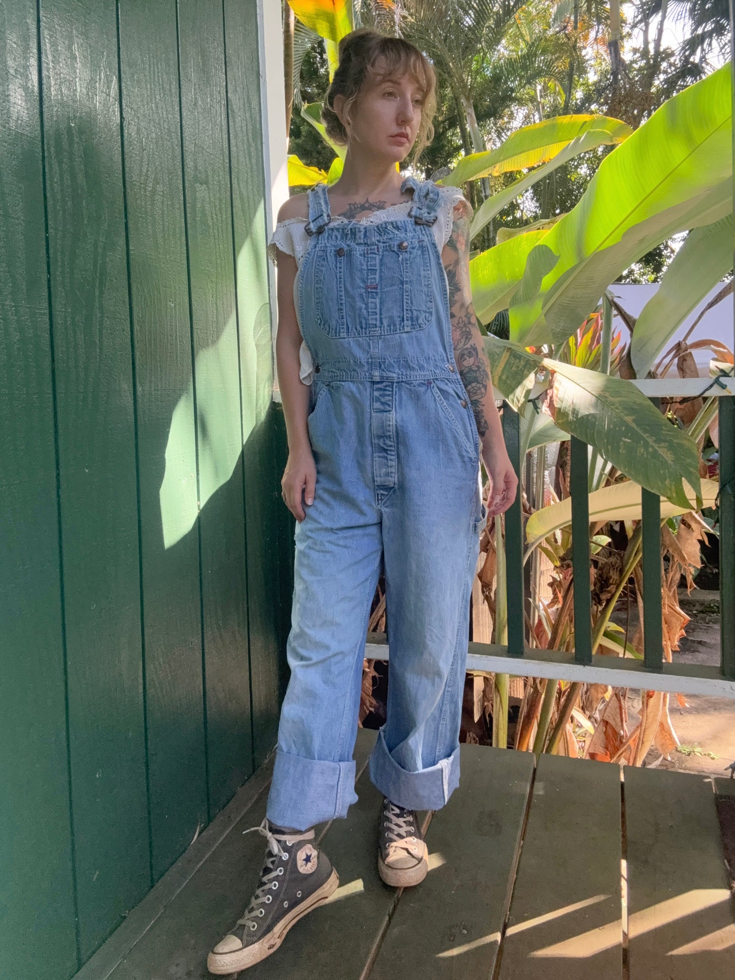1970s Big Mac light wash denim overalls 32”x31”