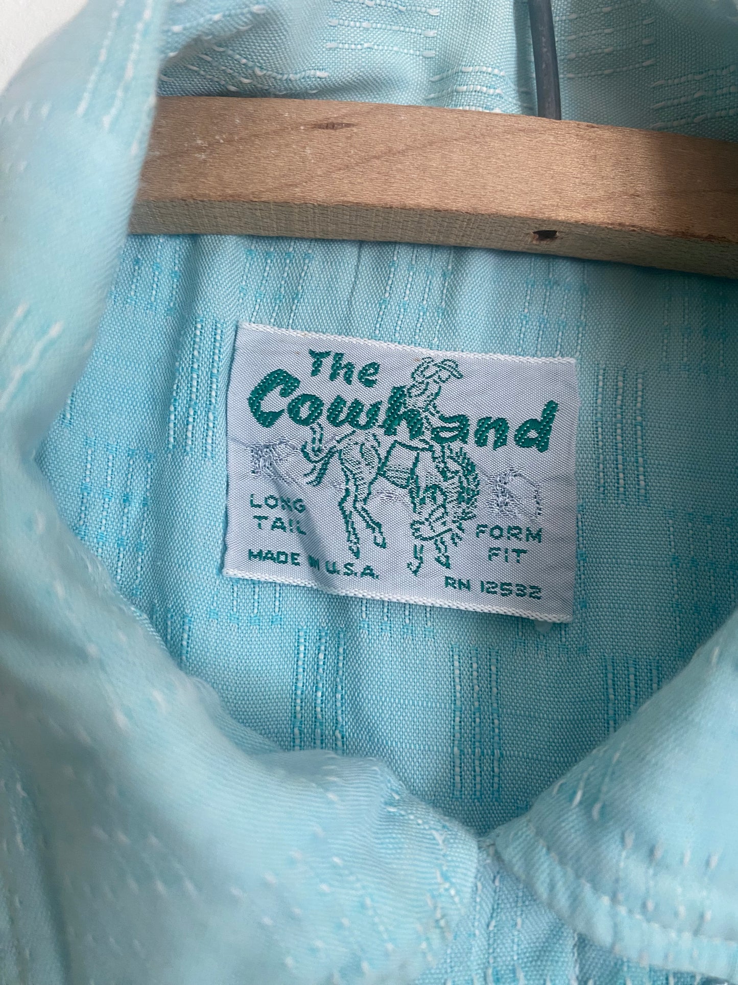 1960s The Cowhand Western chain stitch pearl snaps button up baby blue small