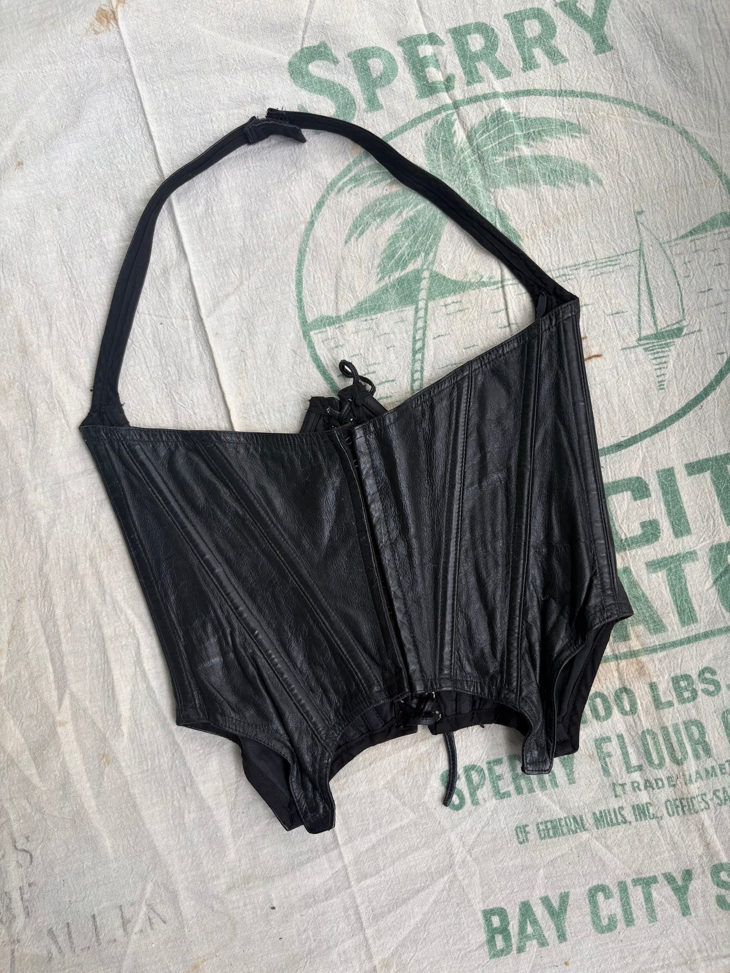 1980s Trashy Lingerie Leather Corset Bustier Halter Top Medium