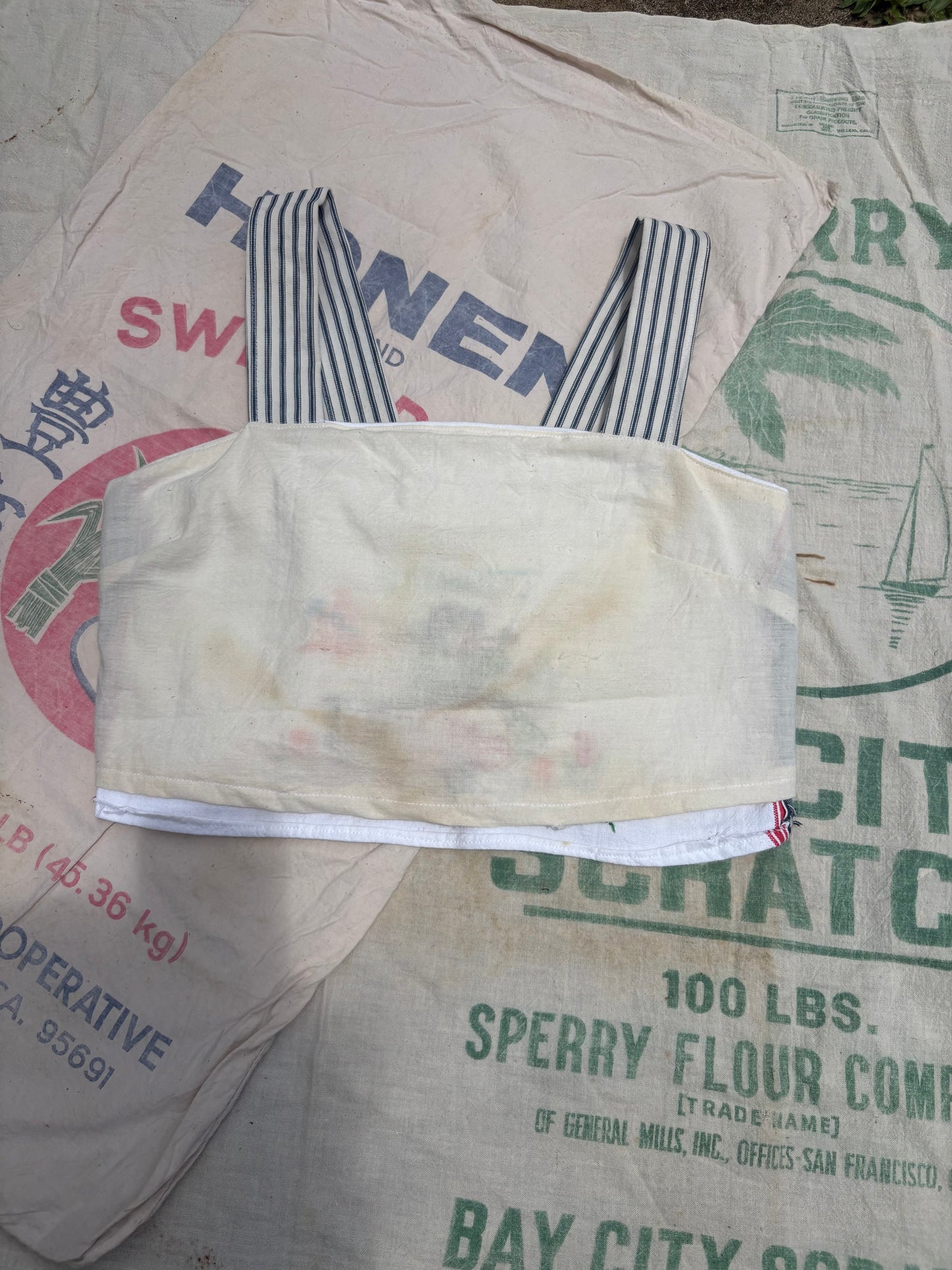 Vintage Handmade Tuesday Embroidered Tea Towel and Feed Sack Tank Top