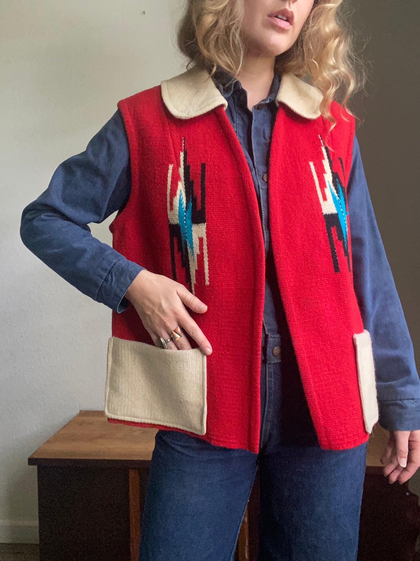 1970s two tone Ortega’s Chimayo Vest with Collar 42