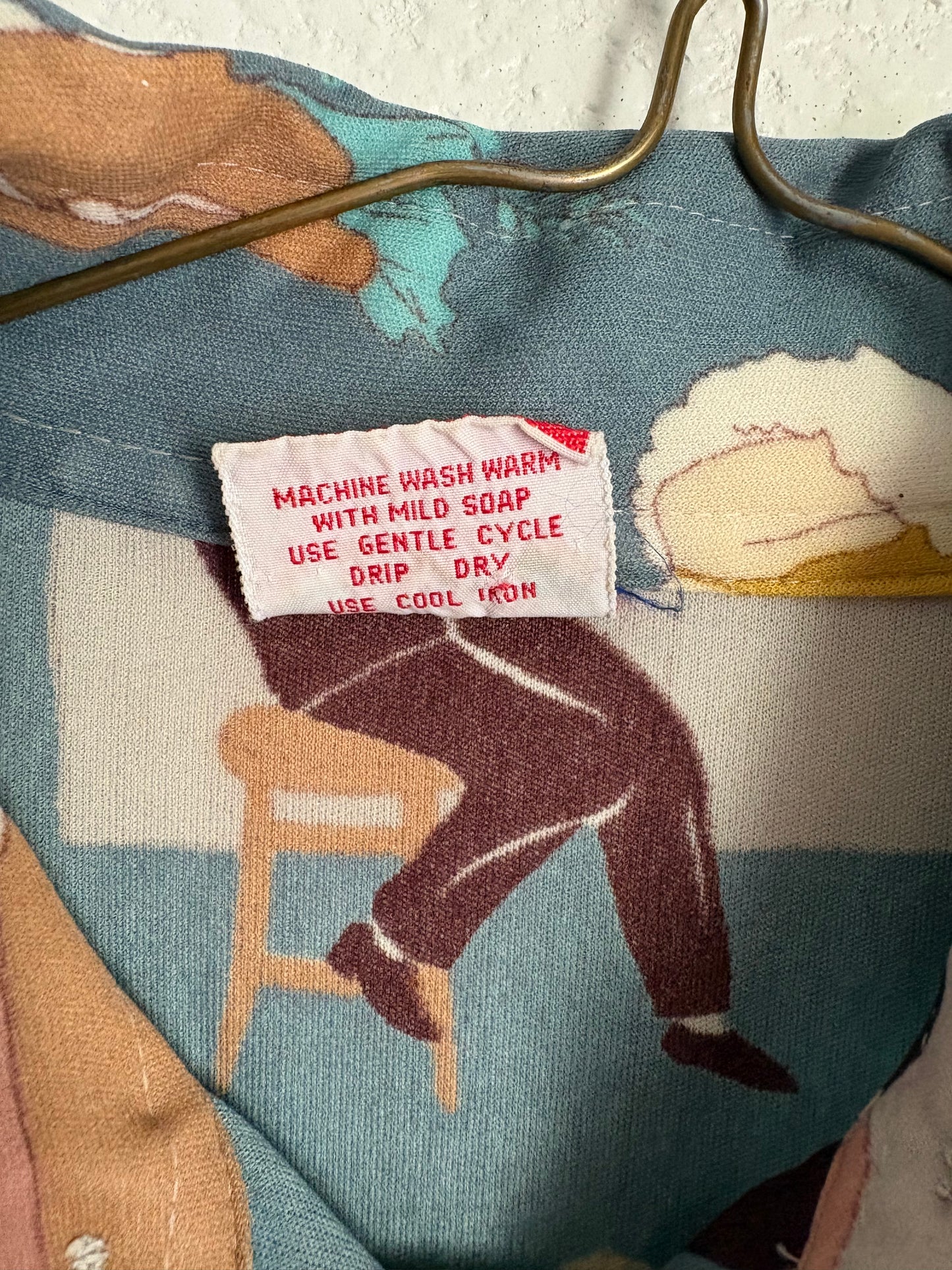 1970s Nylon Bar Scene Novelty Button up blouse Small