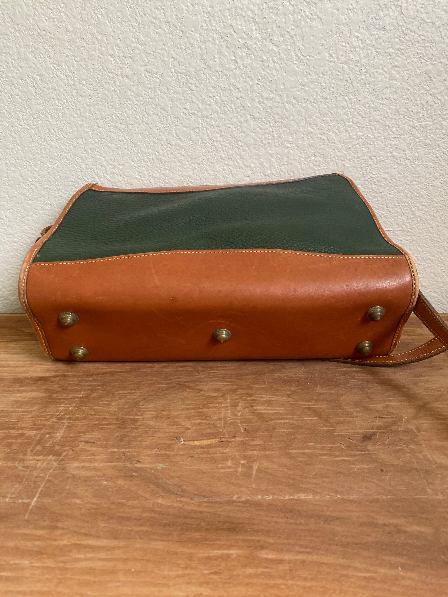 Vintage Dooney & Bourke Green and Tan Brown Leather Crossbody Bag Purse