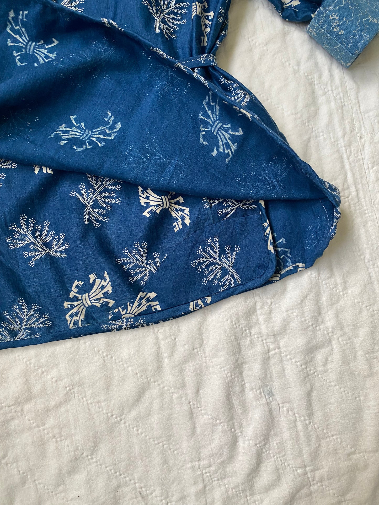 Early 1900s Antique Blue Cotton Calico fabric remade Blouse by Reunion Vintage