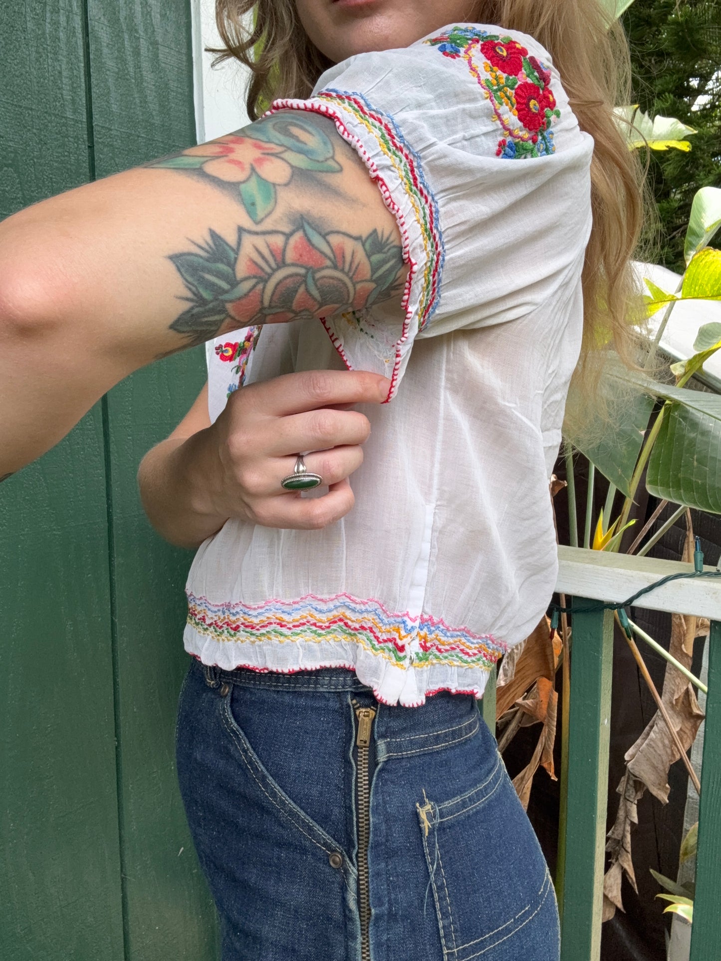 1930s or 1940s Hungarian Embroidered Gauze Cotton Blouse