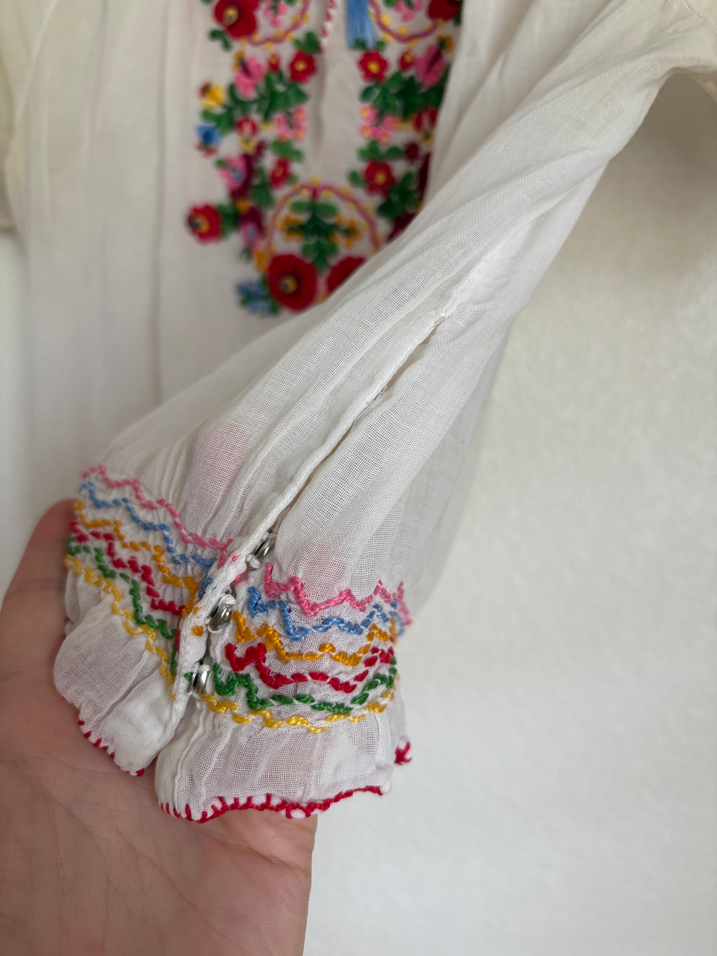 1930s or 1940s Hungarian Embroidered Gauze Cotton Blouse