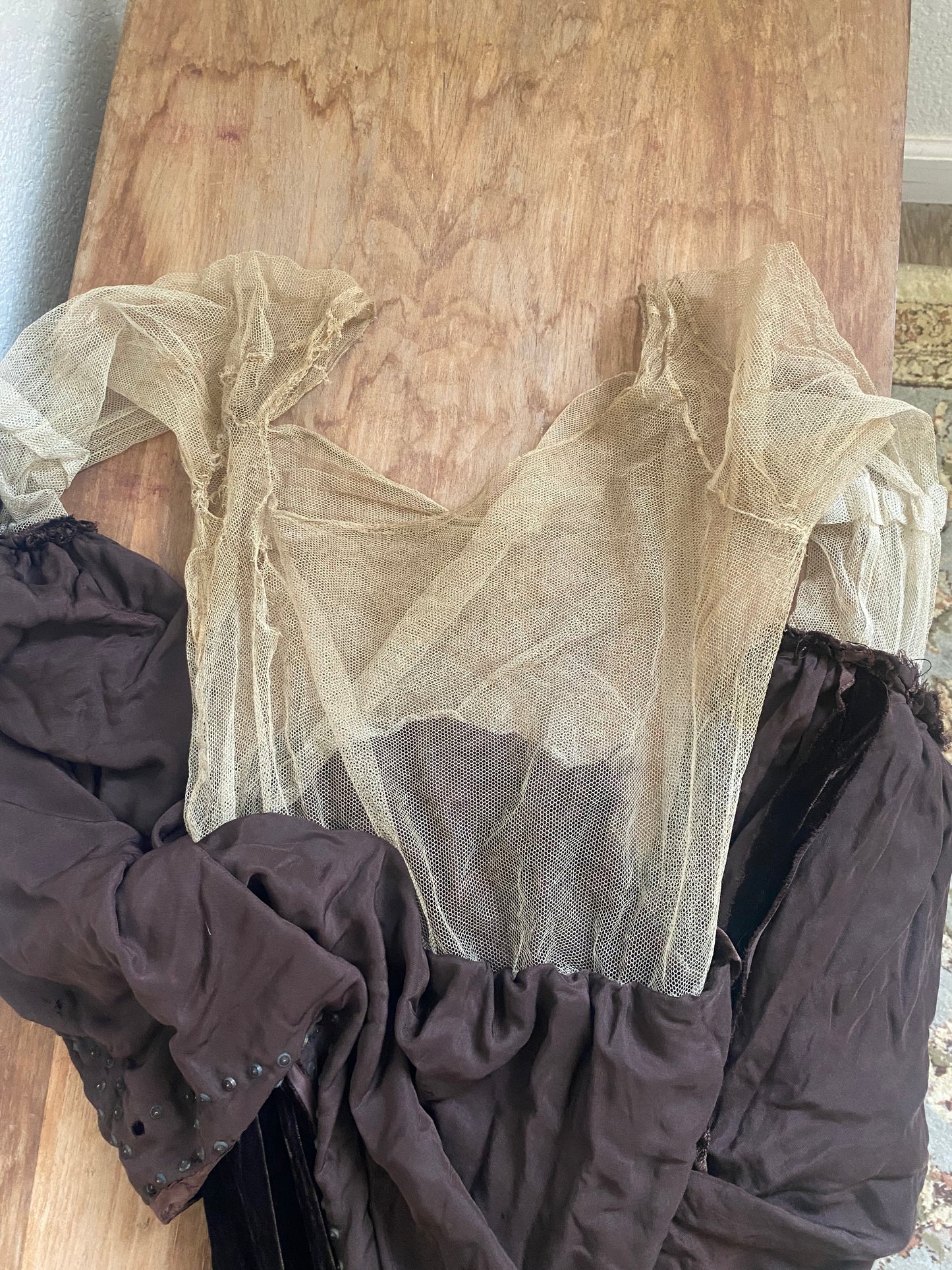 1940s Rhinestone Bias Cut Brown Velvet dress
